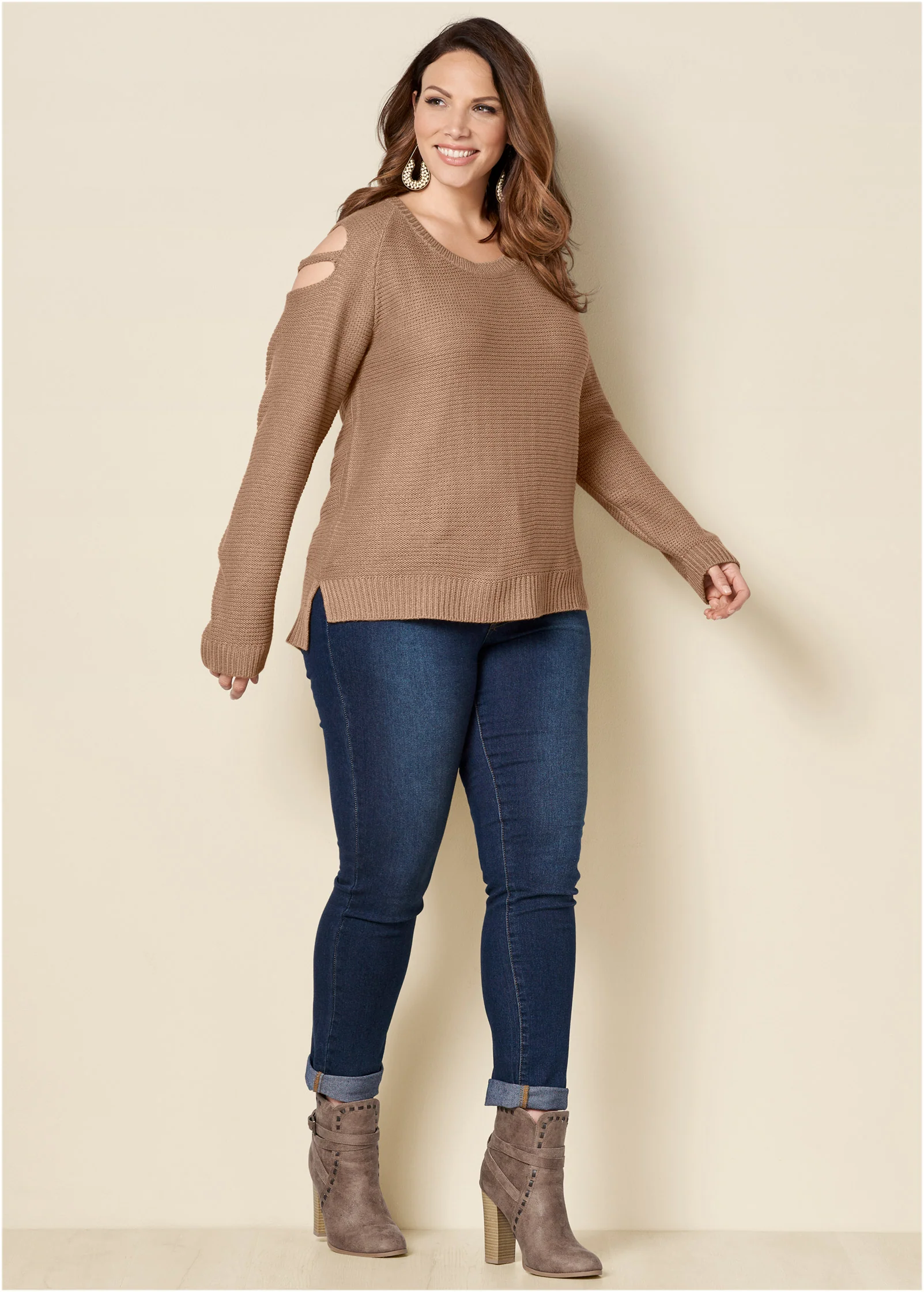 Cutout sleeve sweater - Tan