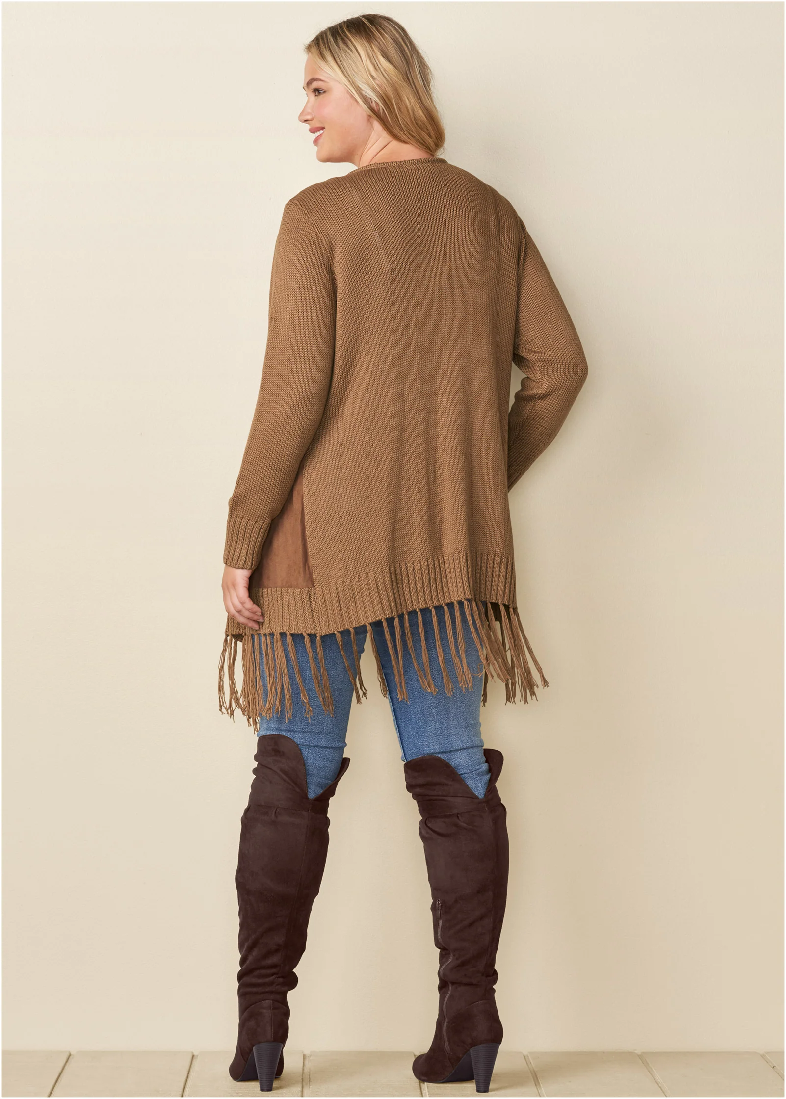 Faux-suede fringe cardigan - Brown