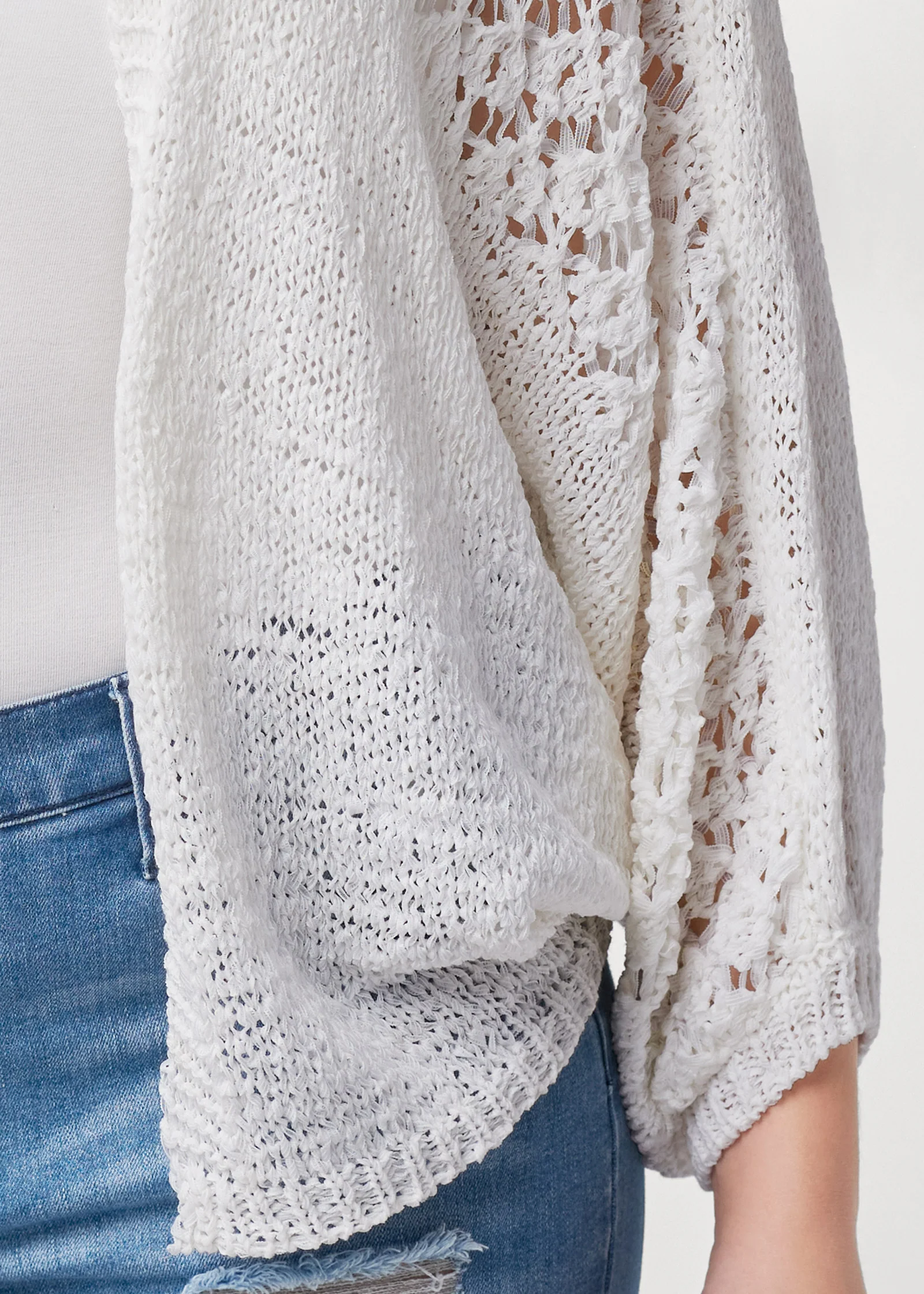 Open knit cocoon cardigan - White