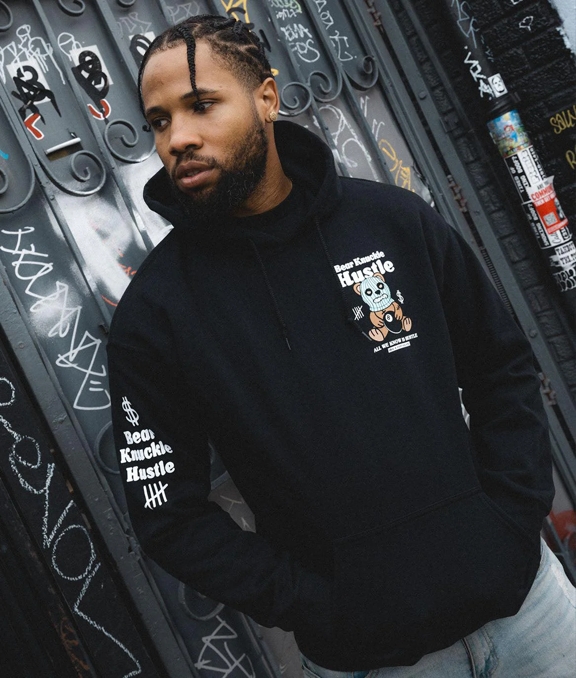 Dro x Riot Society Bear Knuckle Hustle Mens Hoodie