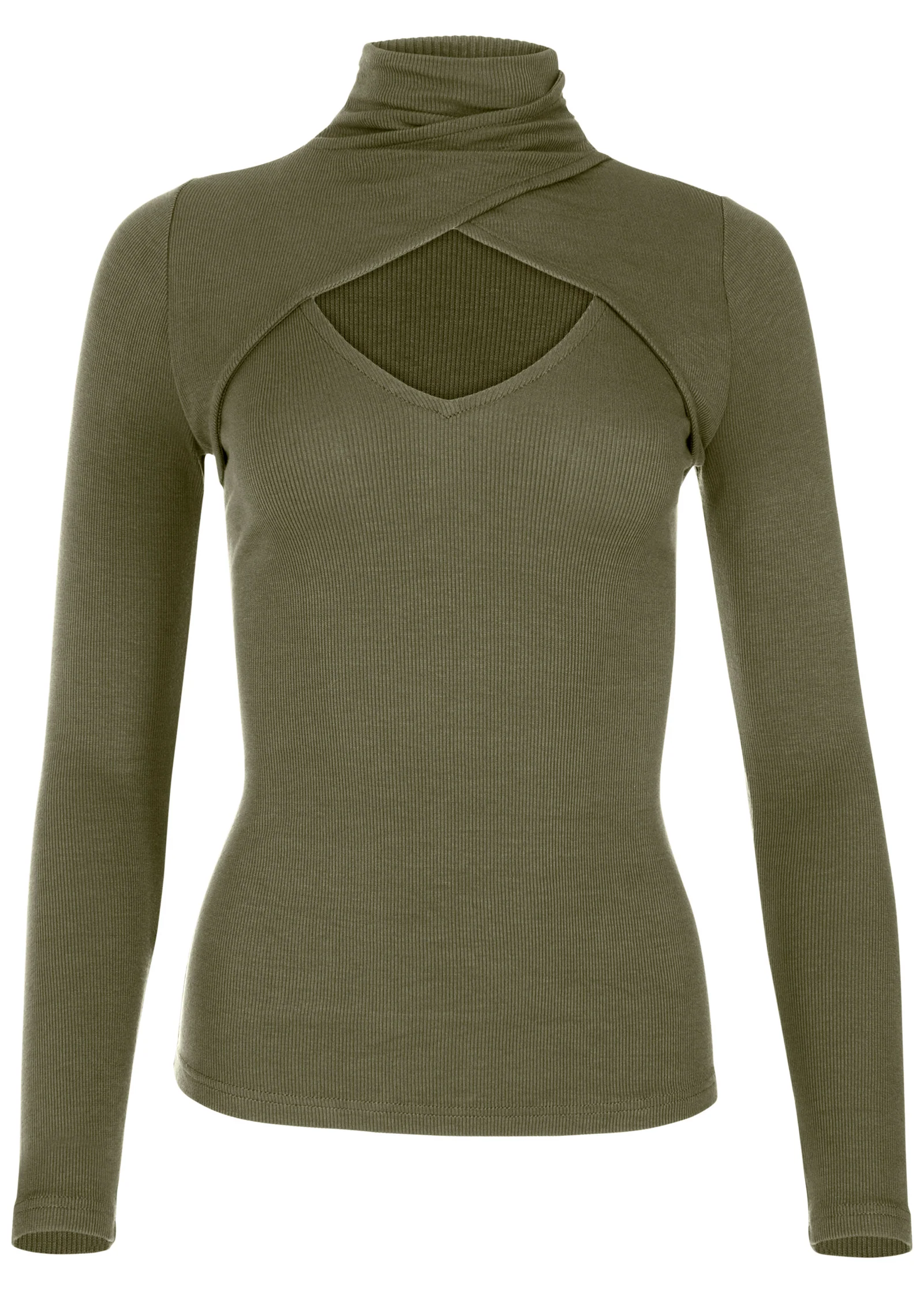Cutout mock-neck top - Olive