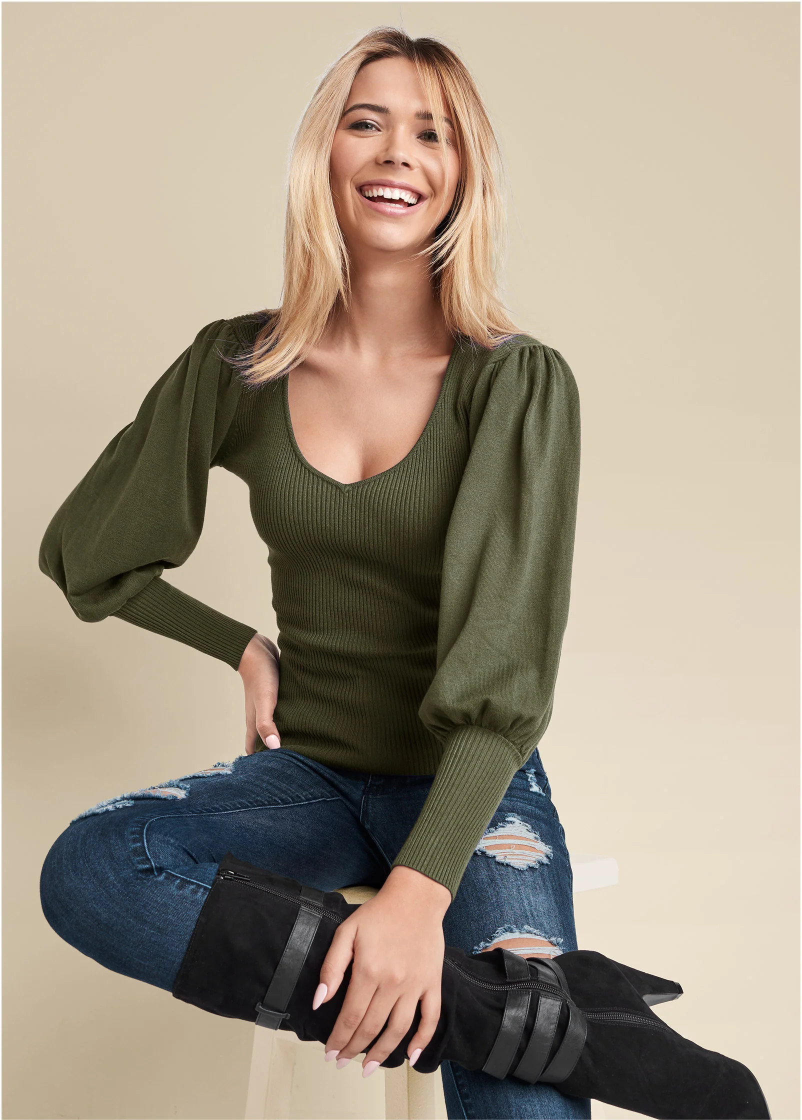 Puff sleeve sweater - Olive