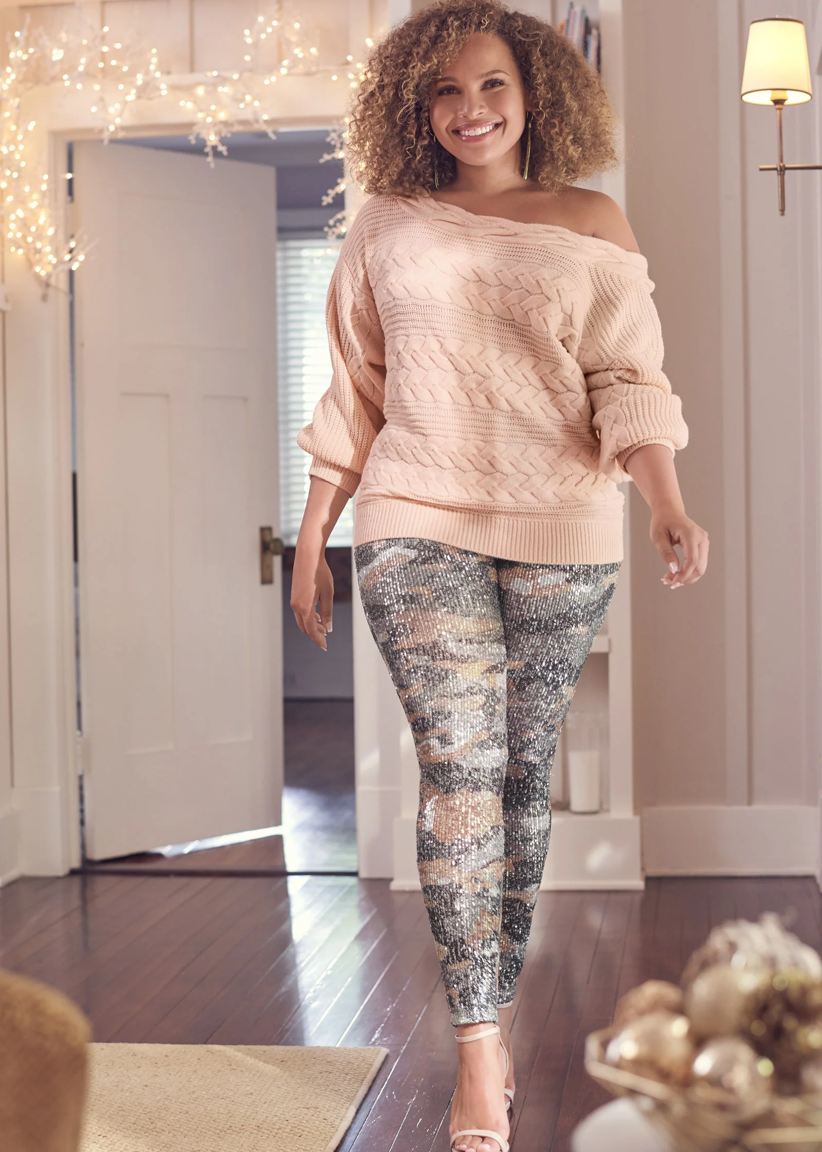 Boatneck cable knit sweater - Peach