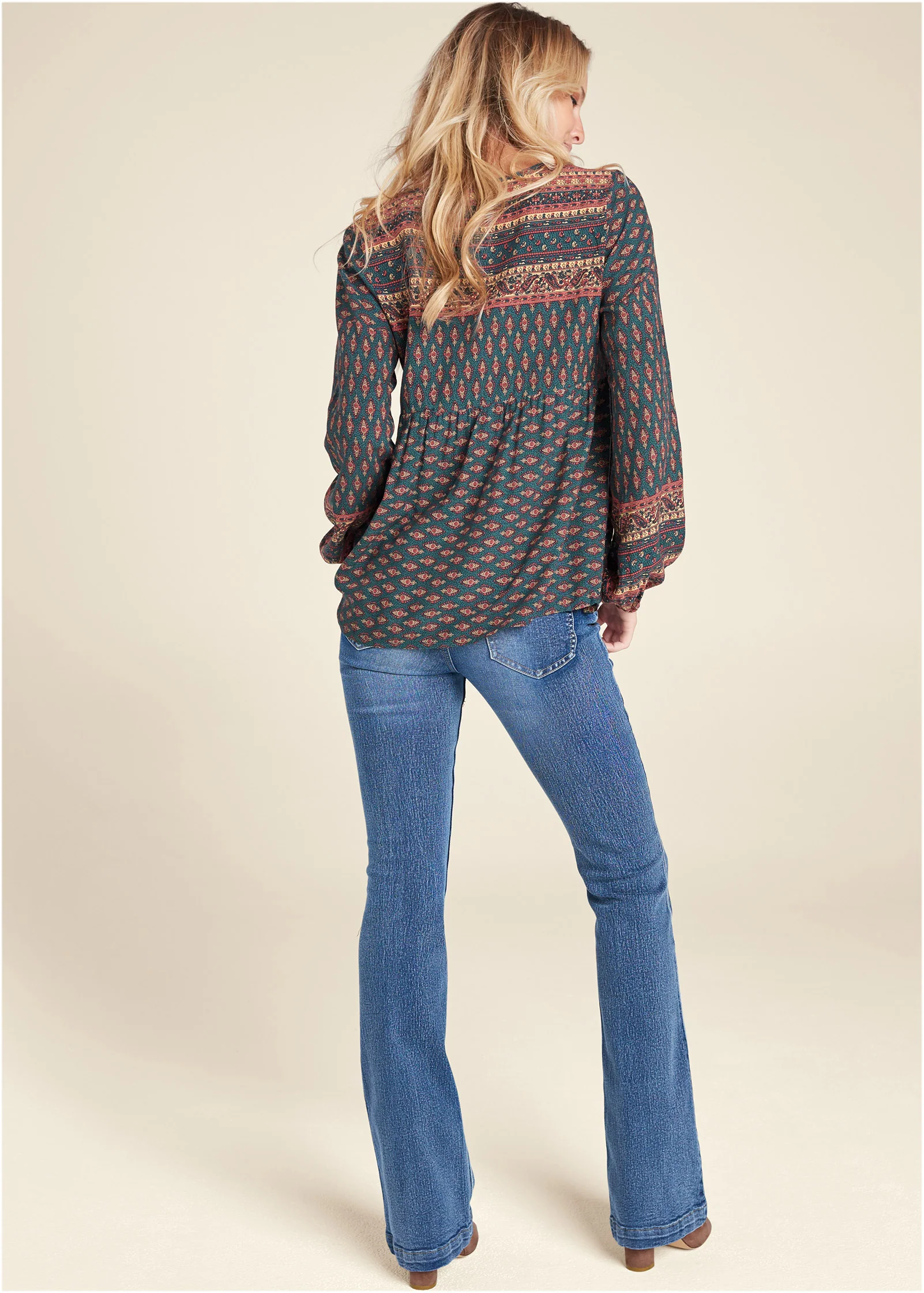 Boho printed top - Navy Multi