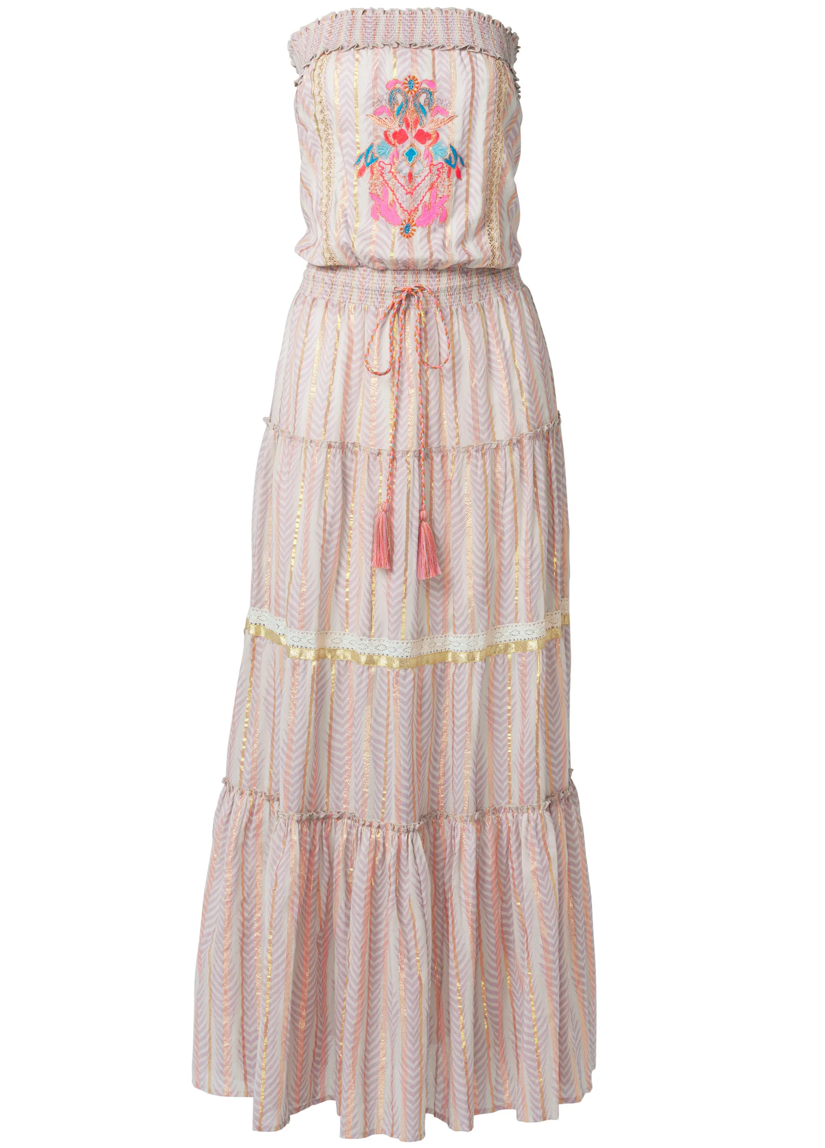 Strapless embroidered maxi dress - Pink Multi