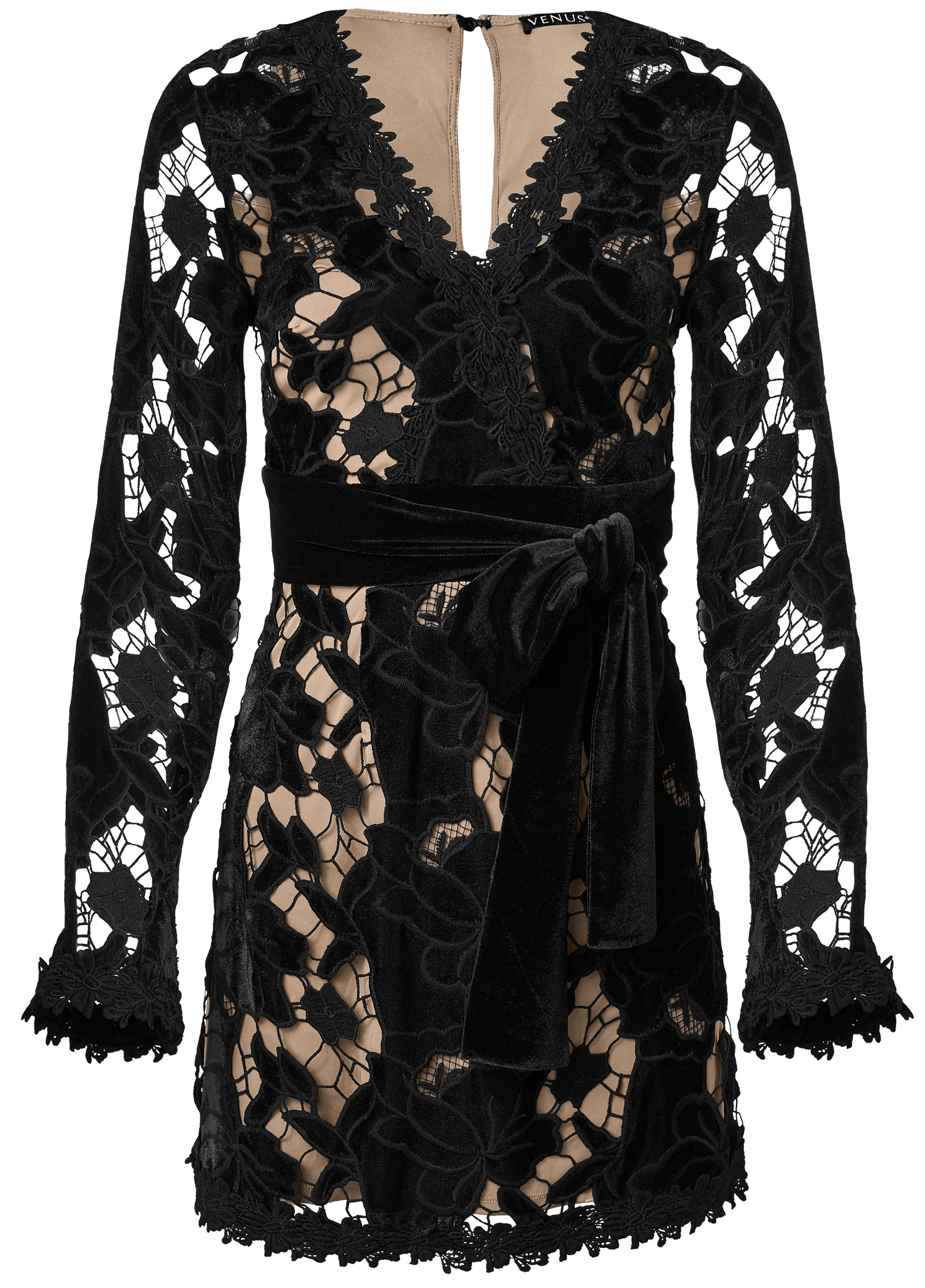 Velvet lace dress - Black