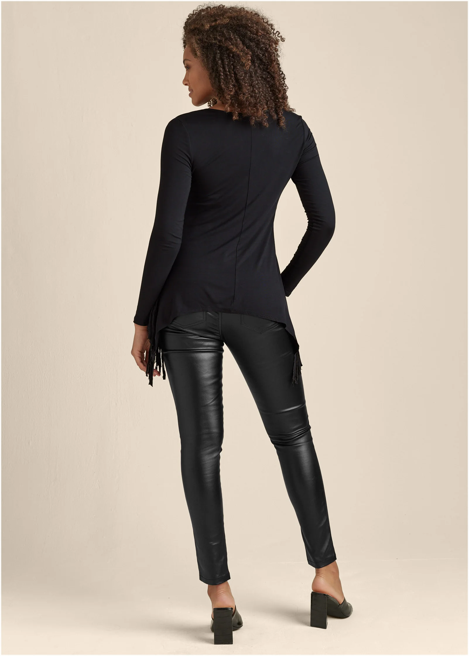 Fringe detail tunic top - Black