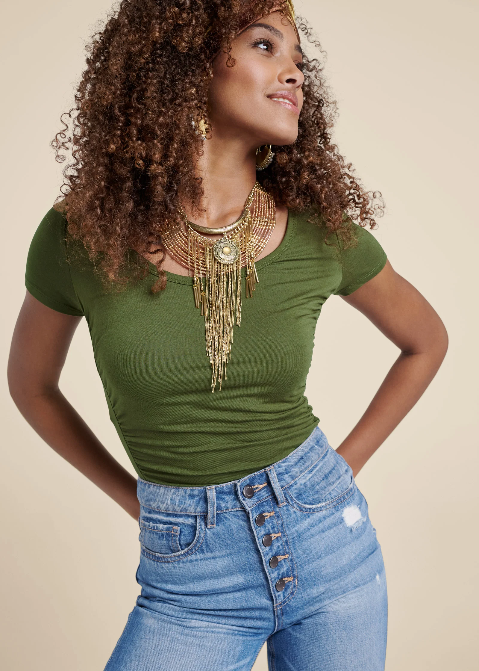 Ruched detail top - Olive