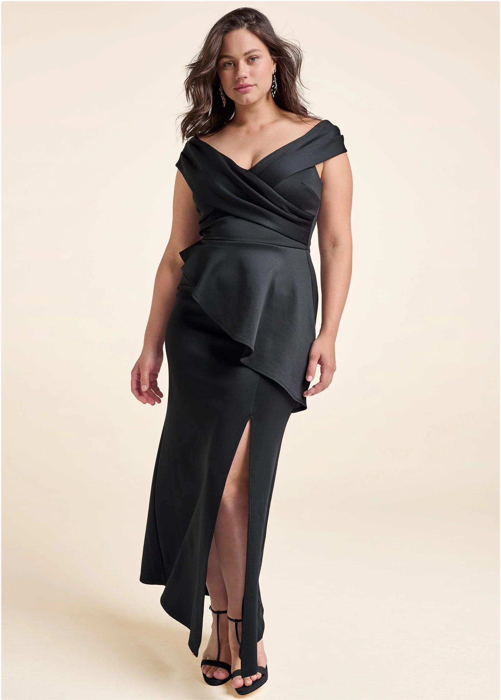 Ruffle detail formal dress  - Black