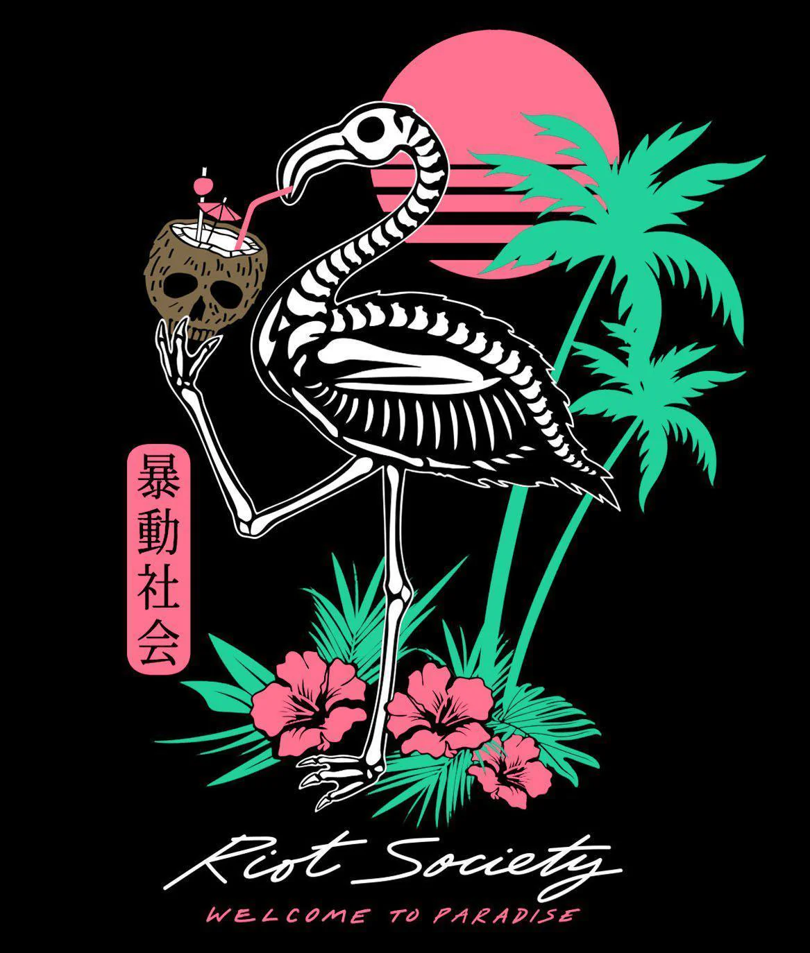 Tropical Skeleton Flamingo Mens T-Shirt