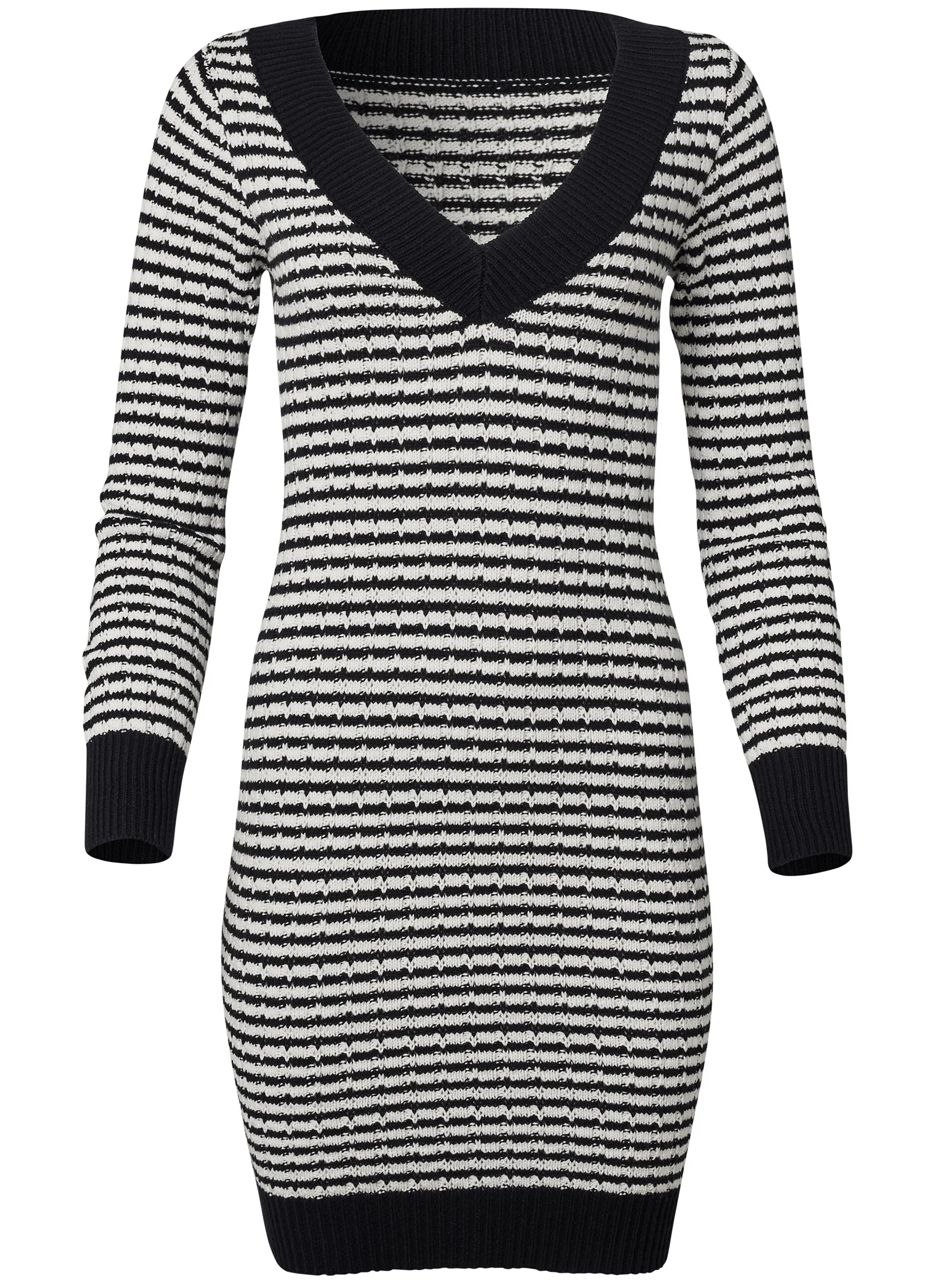 V-neck sweater dress  - Black & White