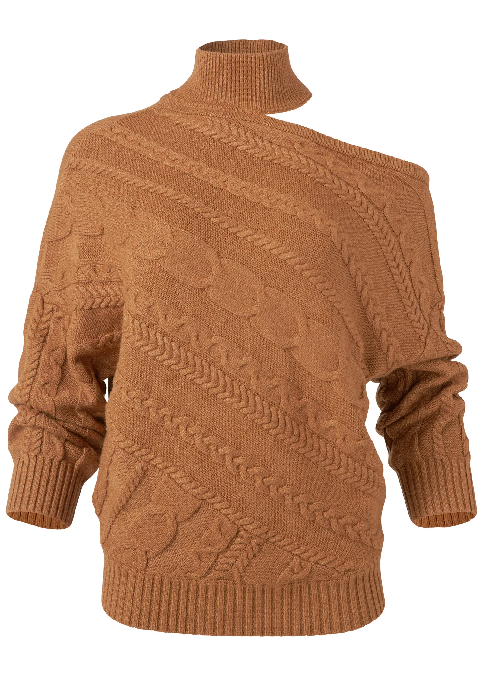 One-shoulder turtleneck sweater - Brown