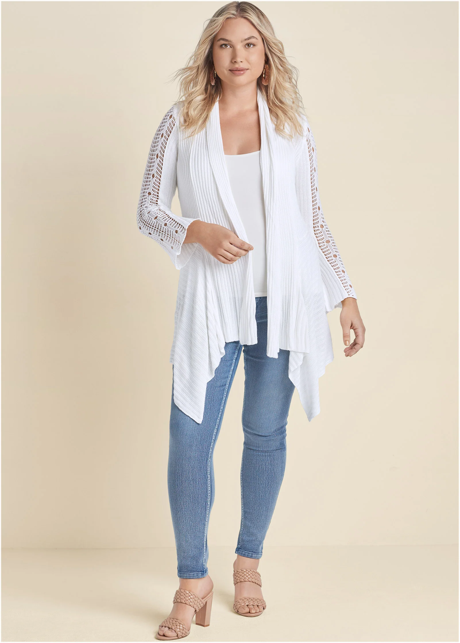 Crochet sleeve duster - White