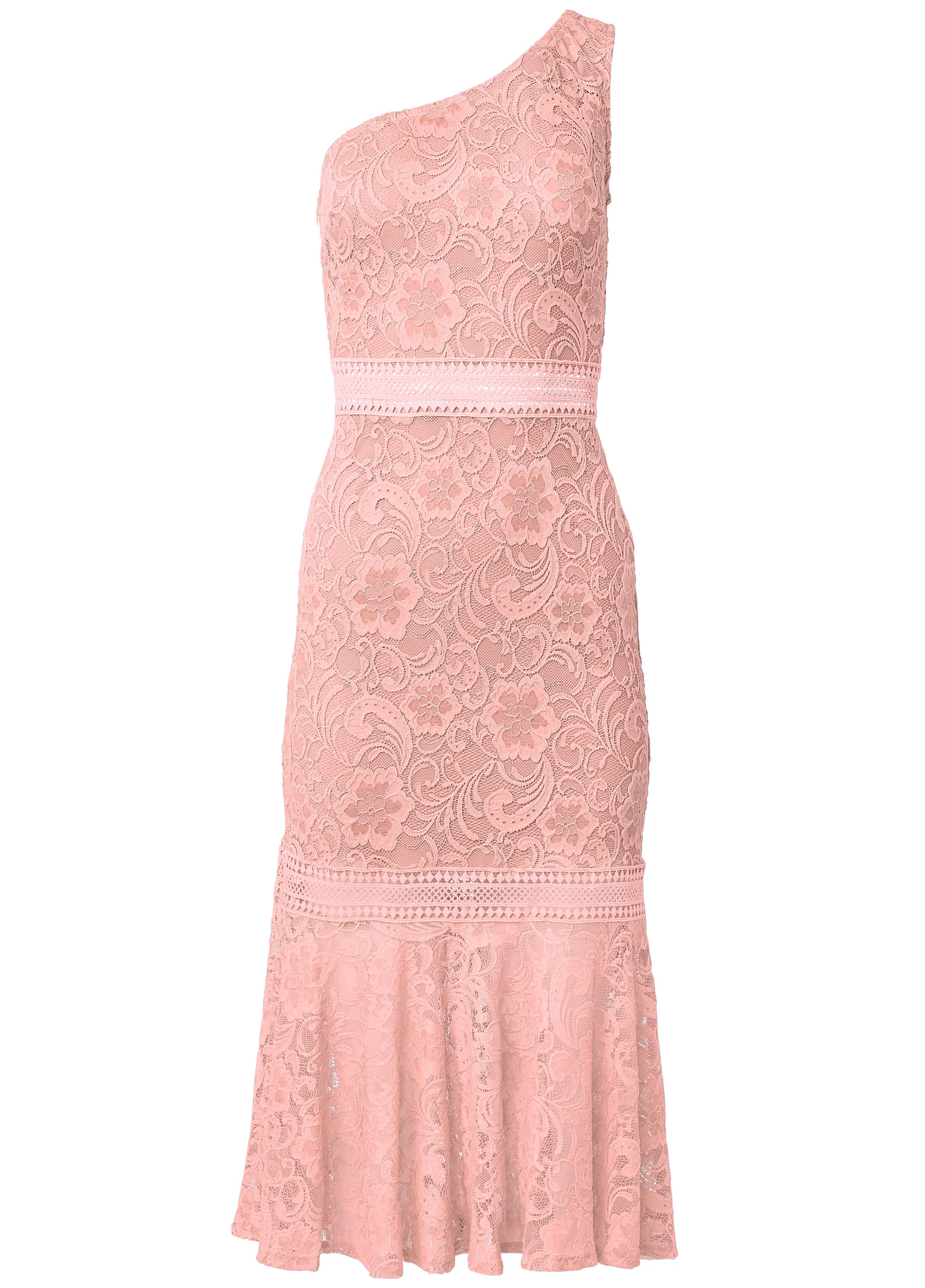 One-shoulder lace dress - Blush