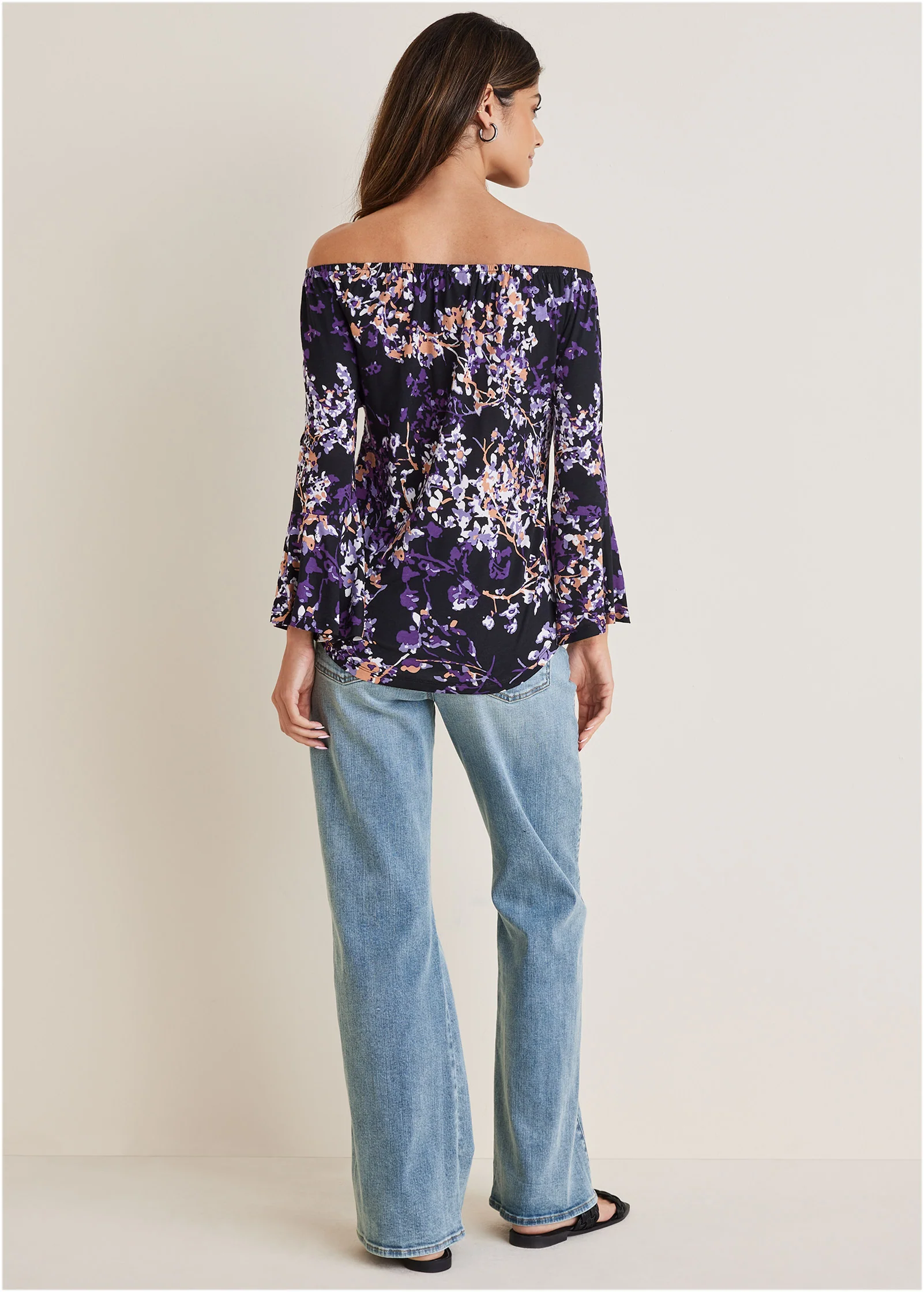 Bell sleeve printed top - Purple Multi
