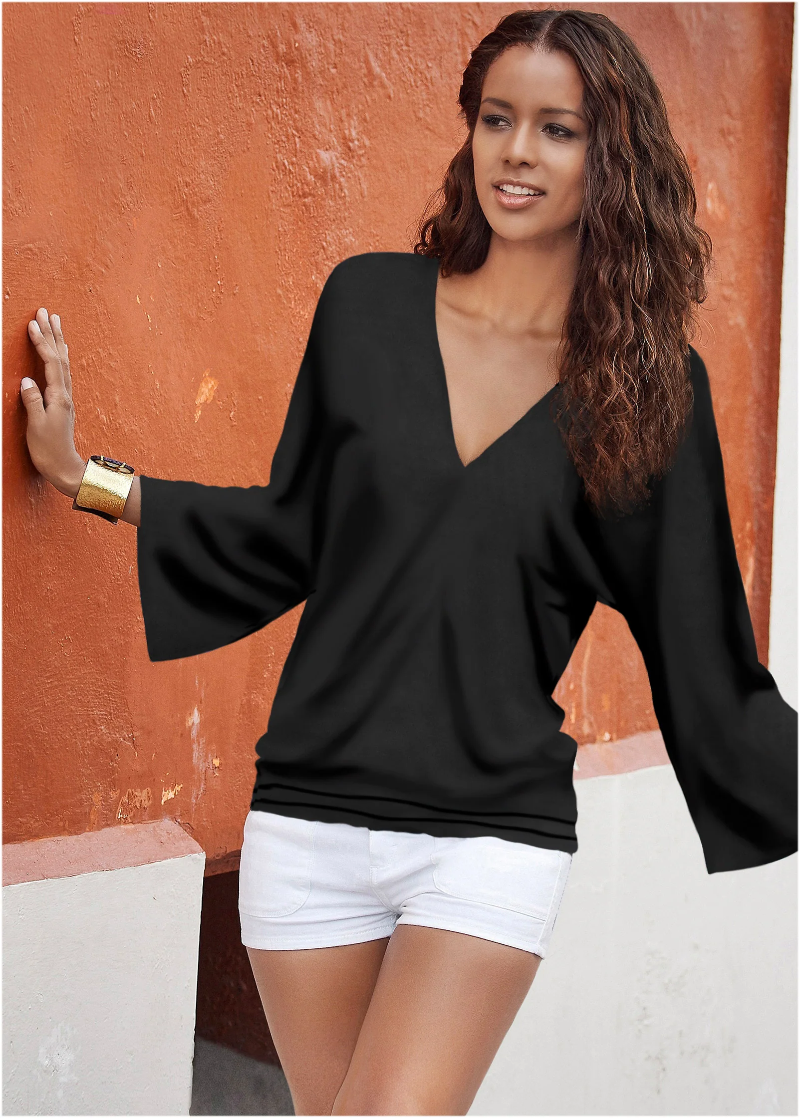 Banded hem top - Black