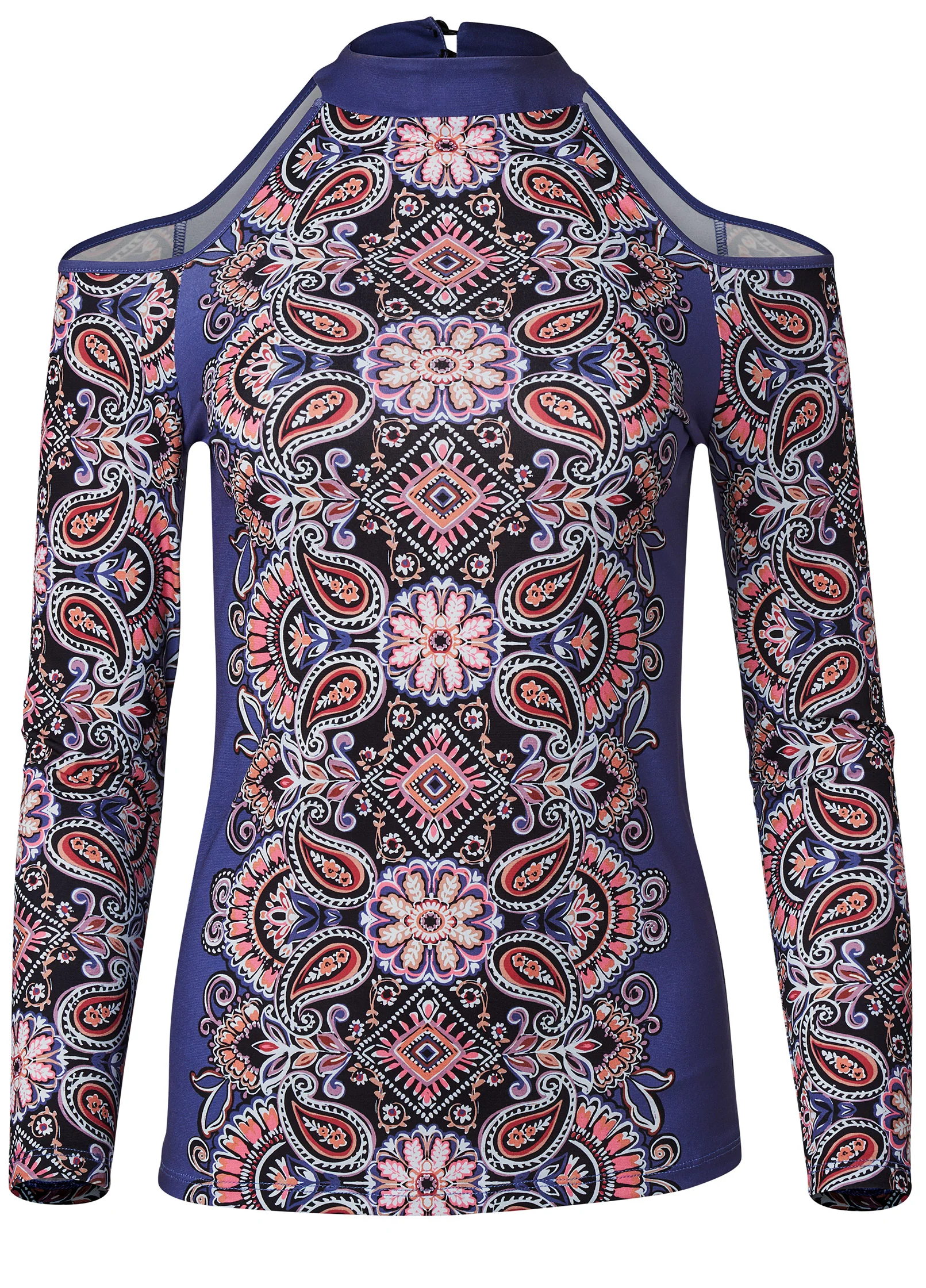 Paisley cold-shoulder top - Blue Multi