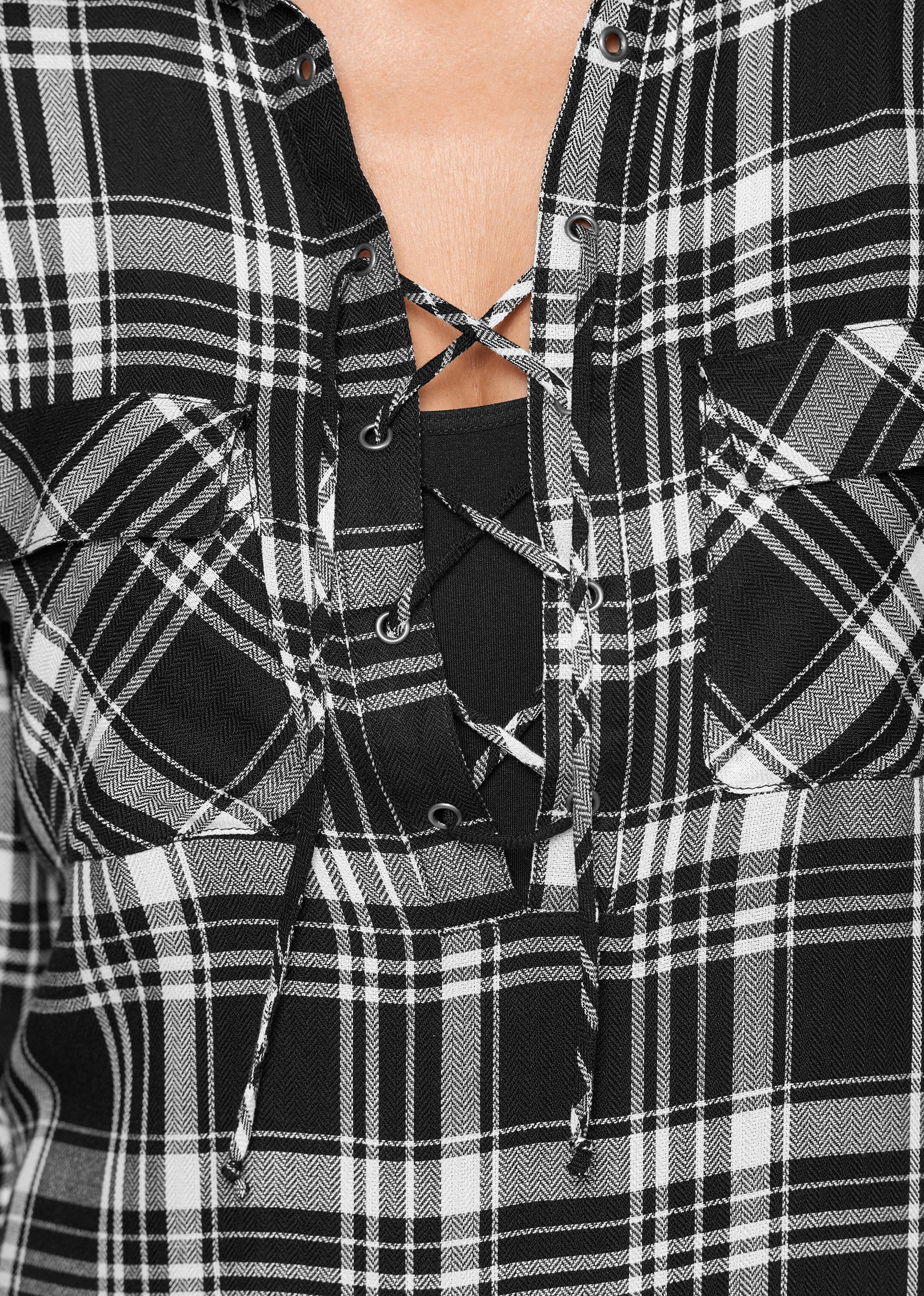 Plaid lace-up top - Black Multi