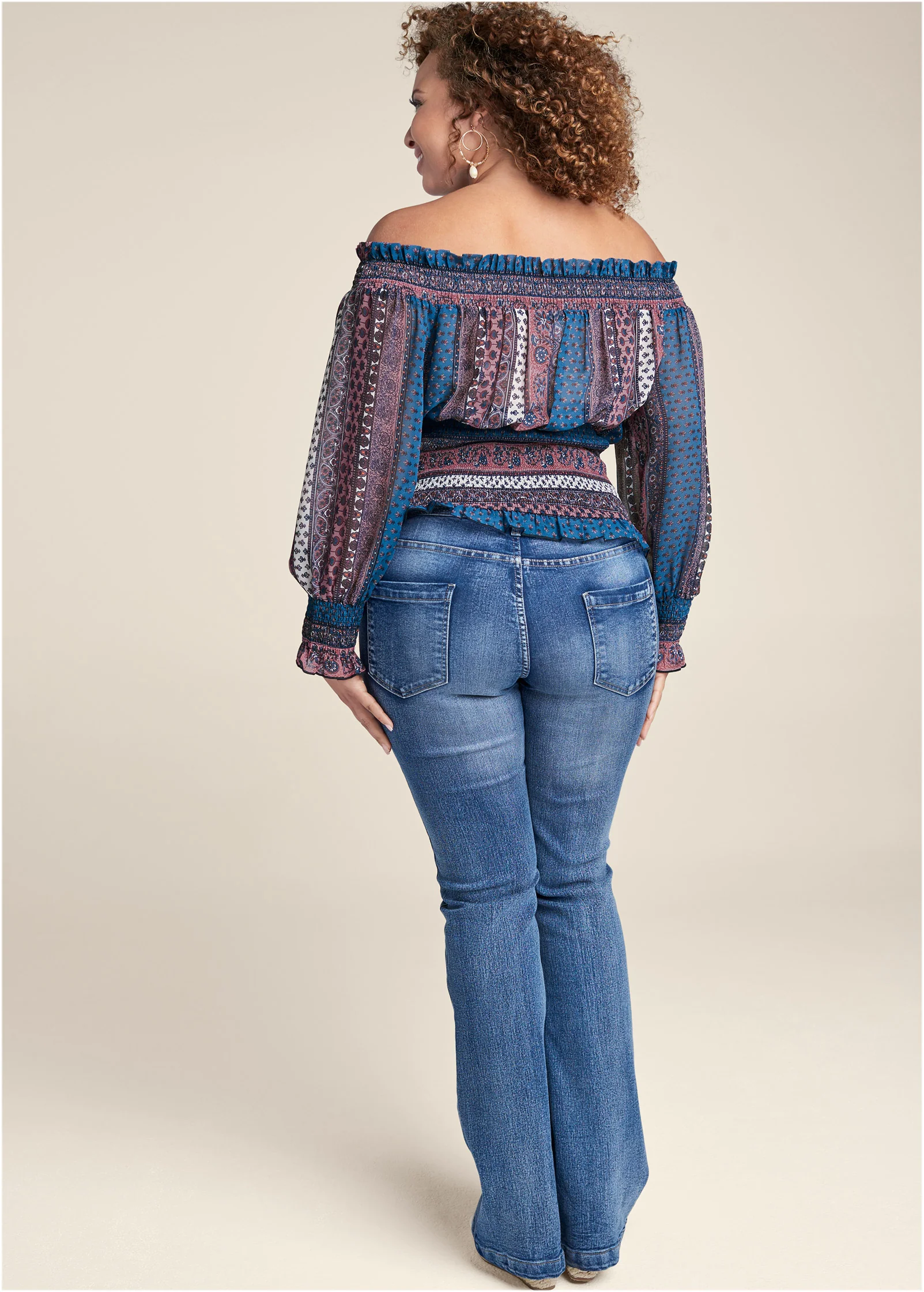 Printed smocked top - Pink Multi