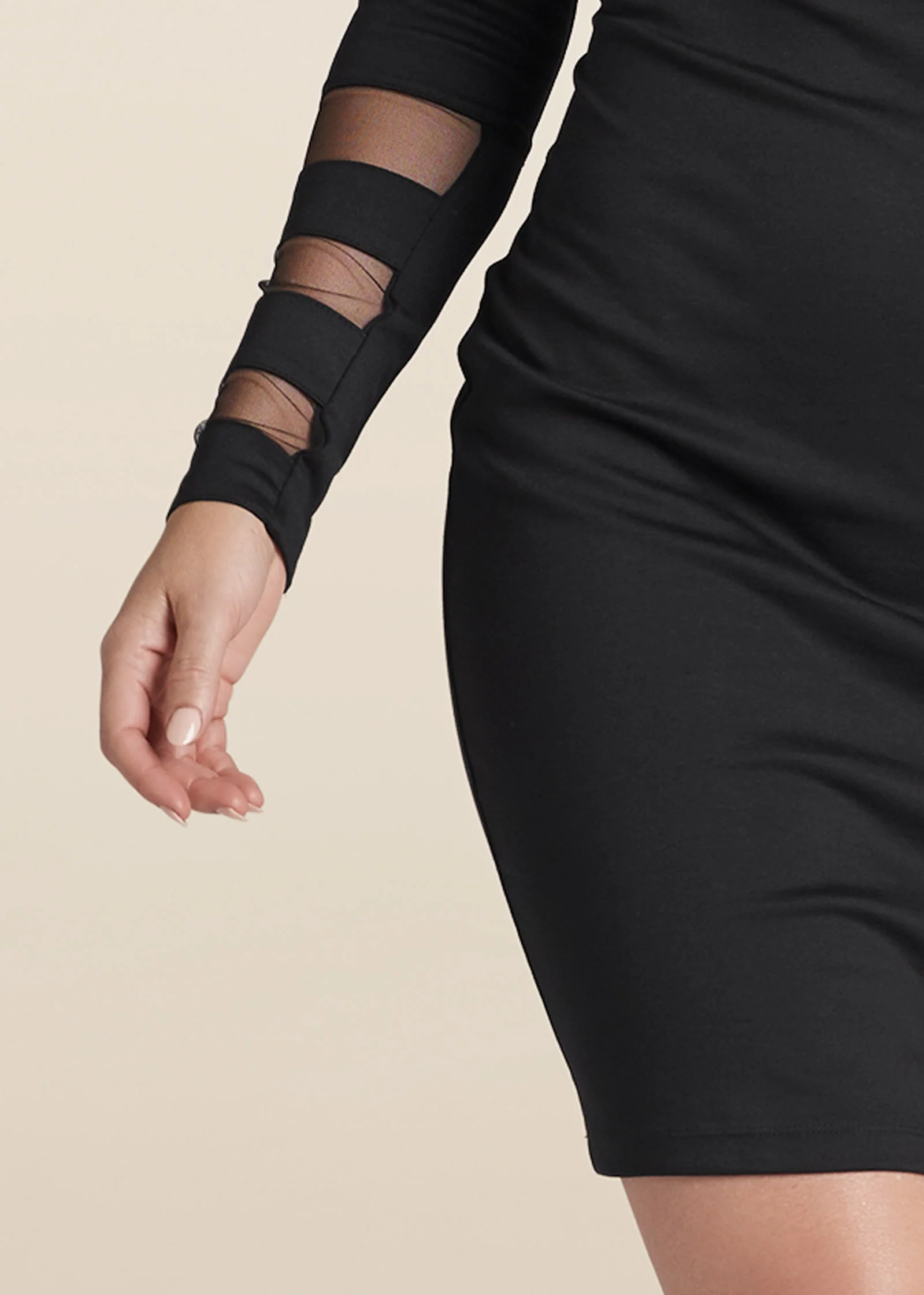 Mesh detail bodycon dress - Black