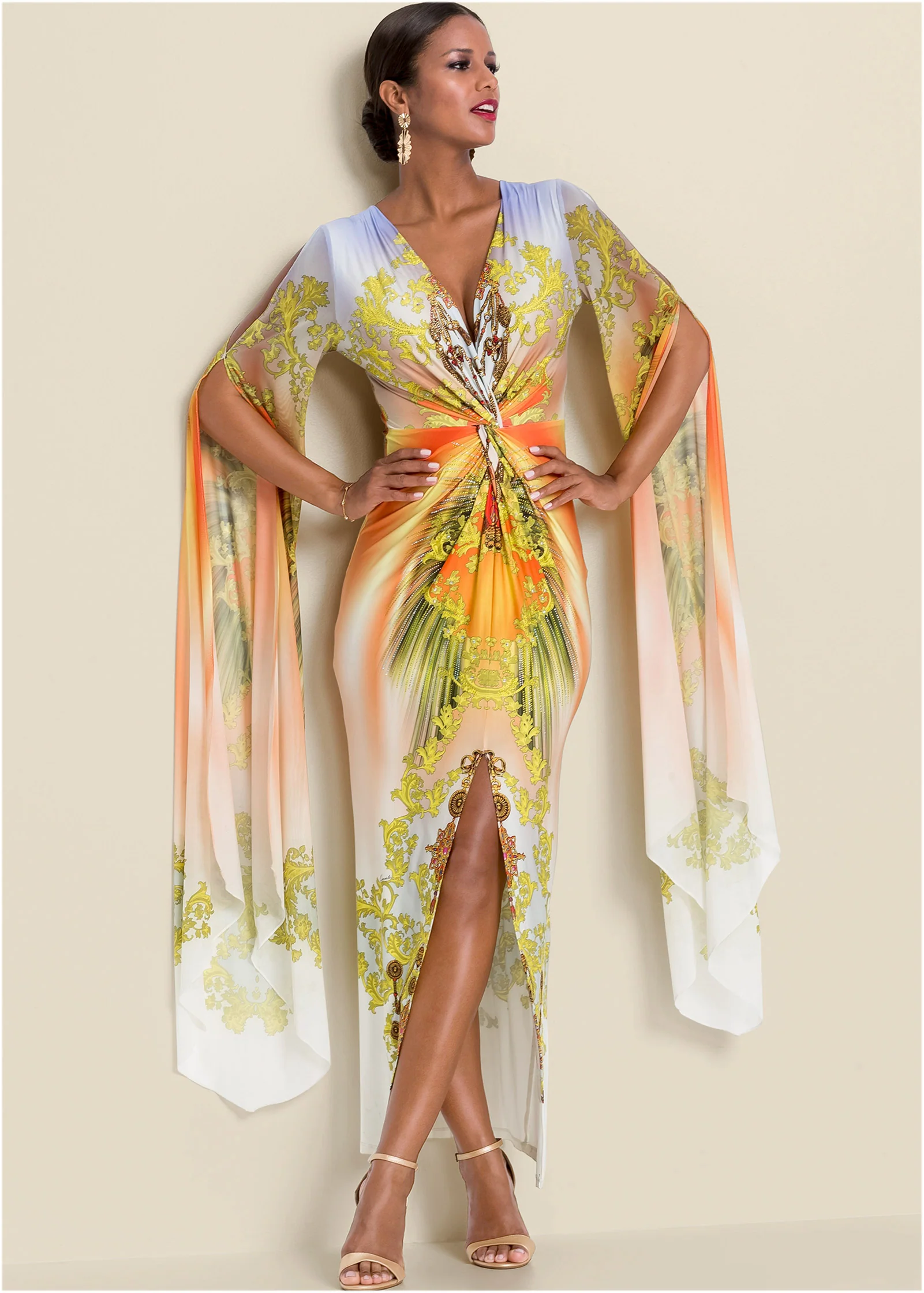 Exaggerated sleeve dress - Yellow Multi