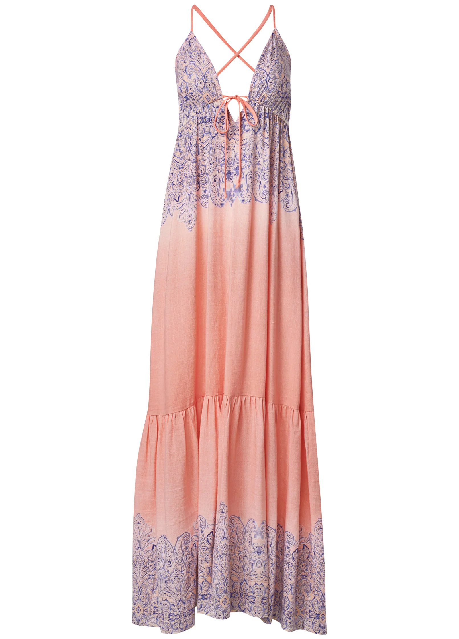 Printed linen plunge dress - Blush Multi