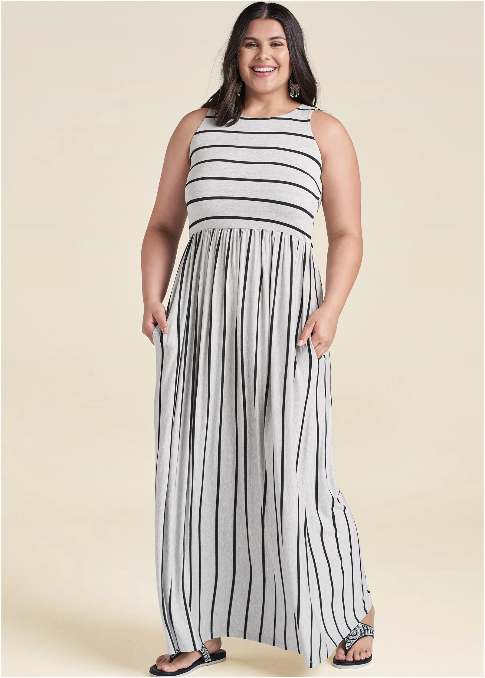 Casual maxi dress - Heather Grey & Black
