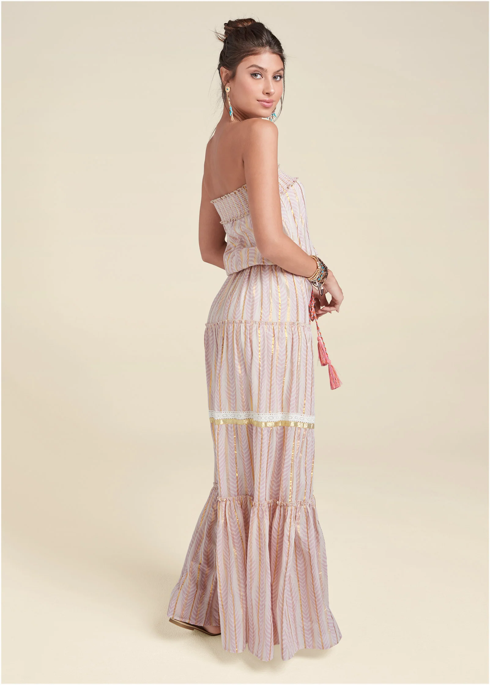 Strapless embroidered maxi dress - Pink Multi