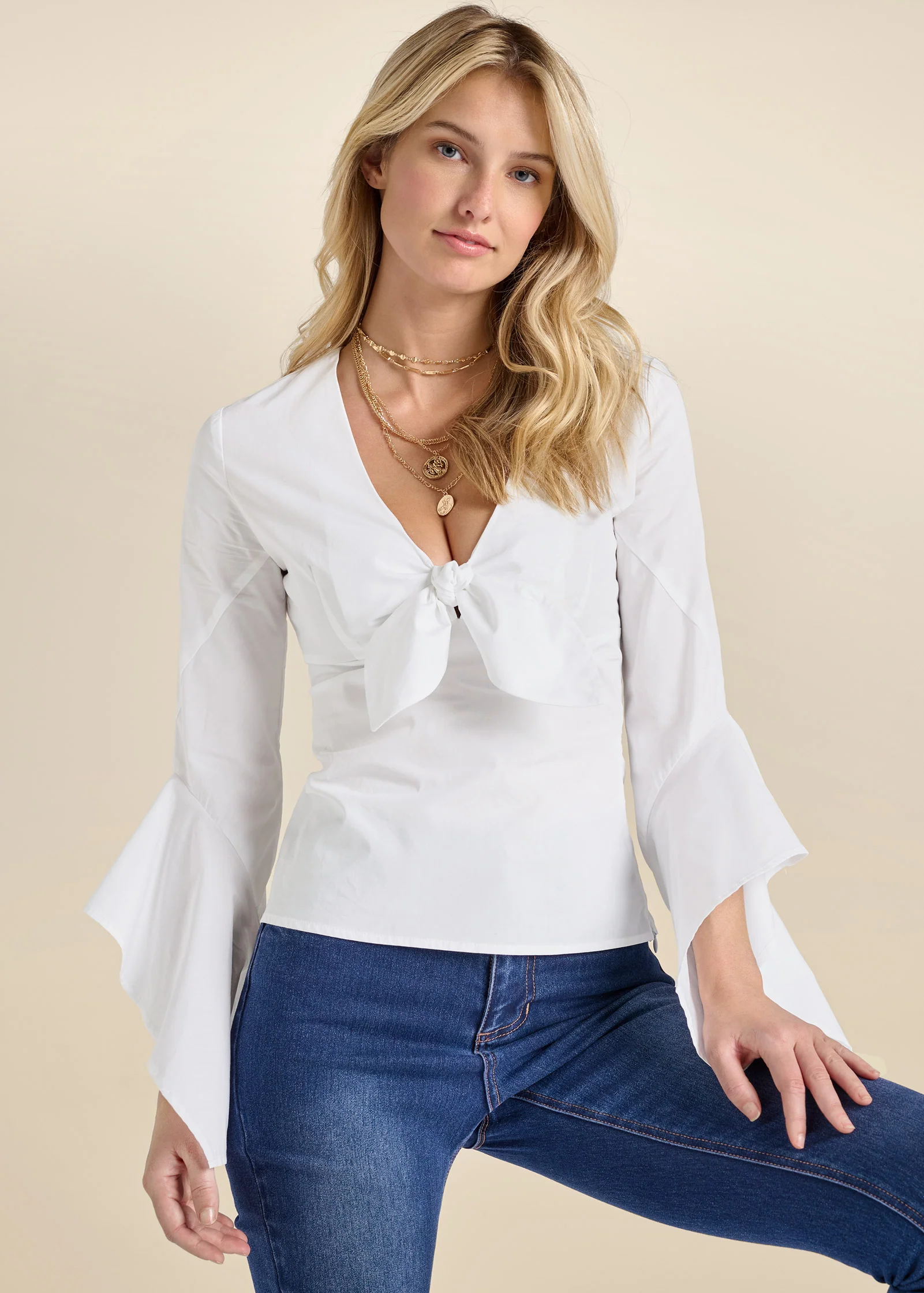 Front-tie blouse  - White