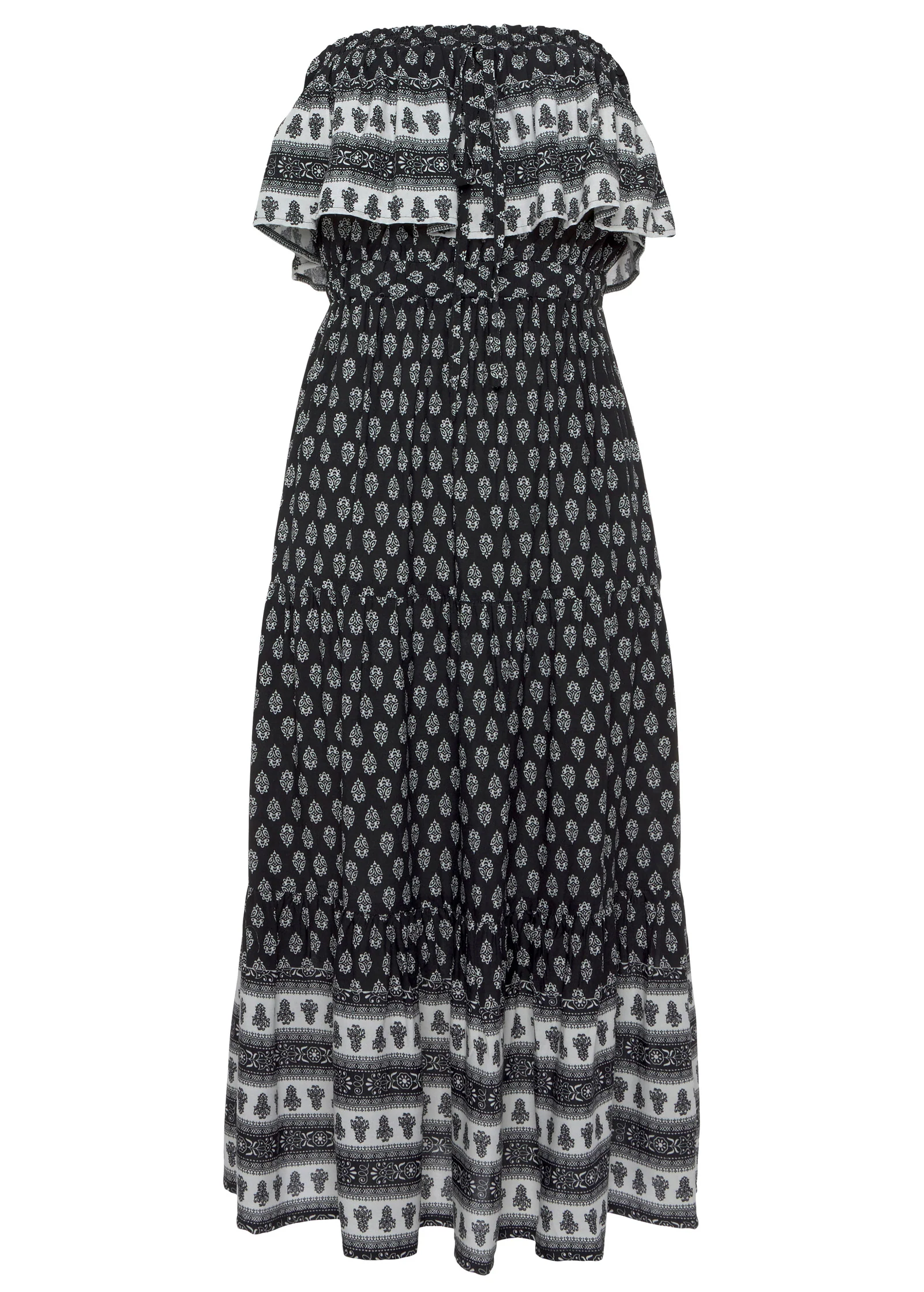 Strapless ruffle midi dress - Black & White