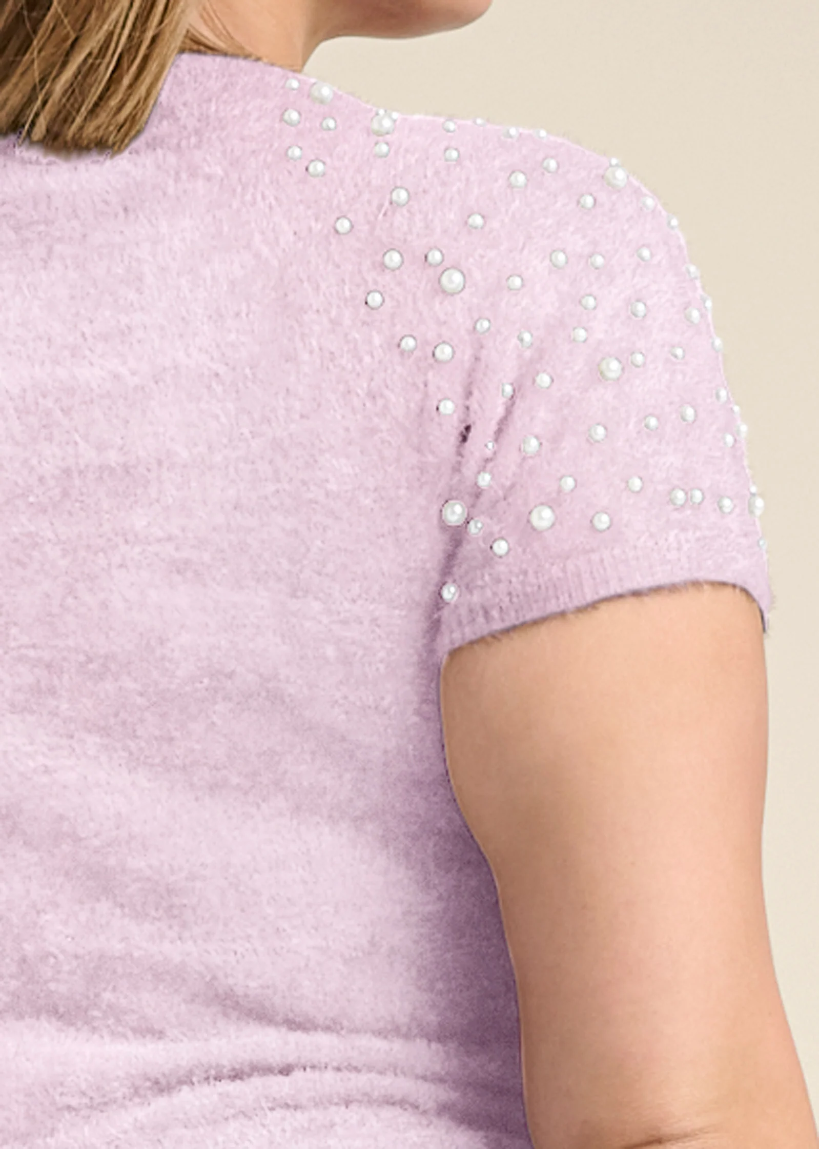 Cozy short sleeve pearl accent sweater - Lilac