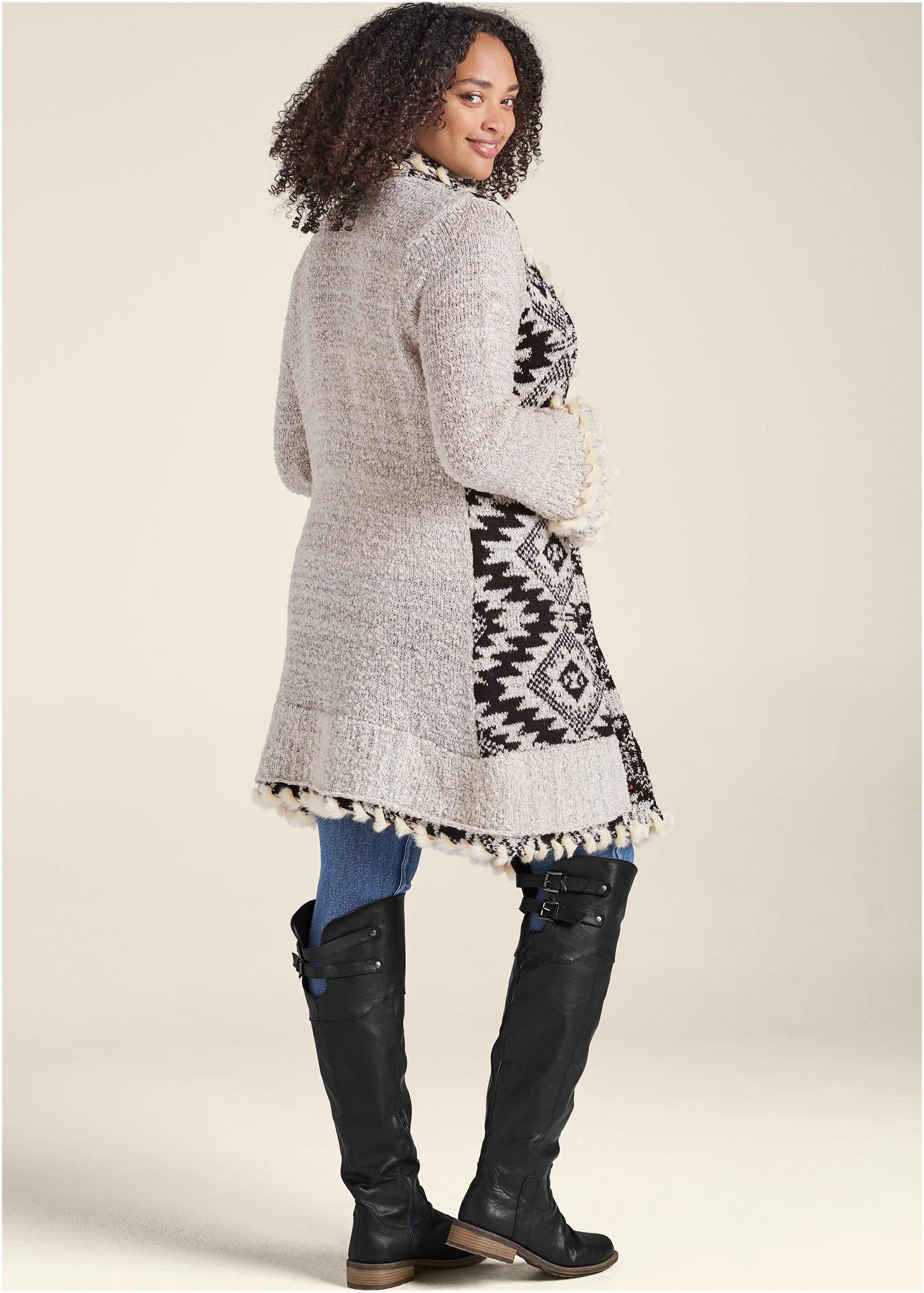 Mixed print duster - Cream & Black