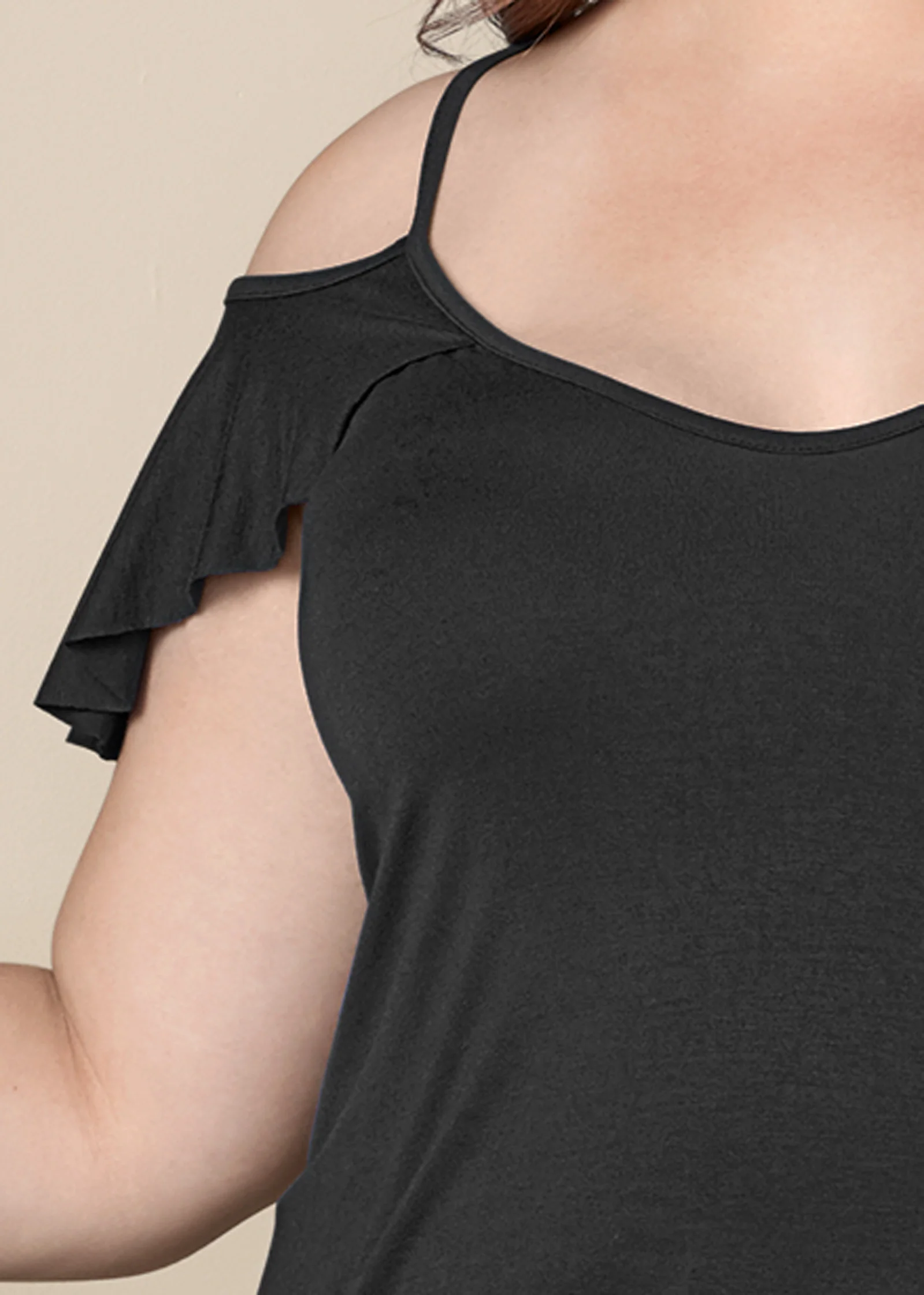 Ruffle cold-shoulder top - Black