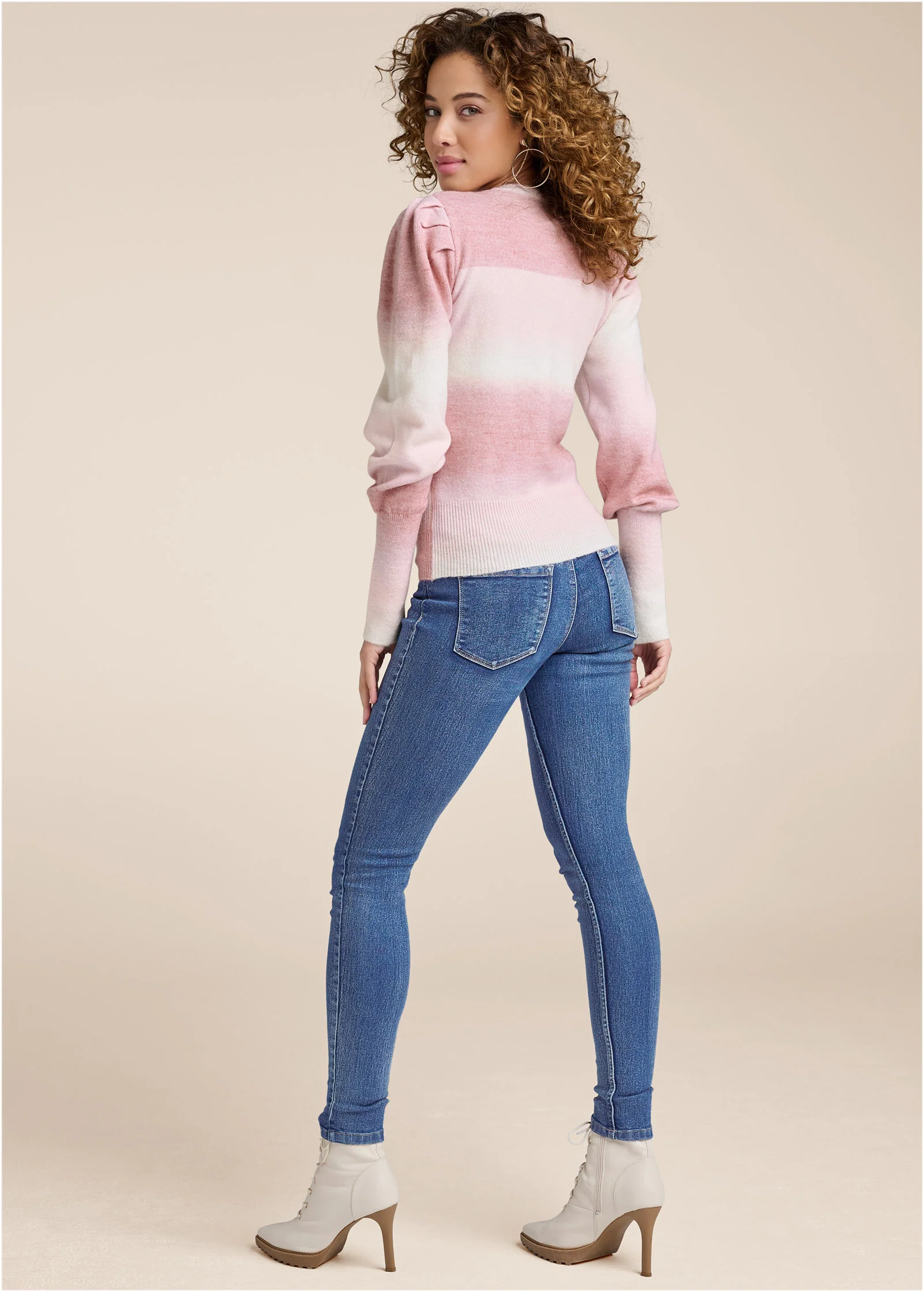 Ombre Balloon Sleeve Sweater  - Pink Multi