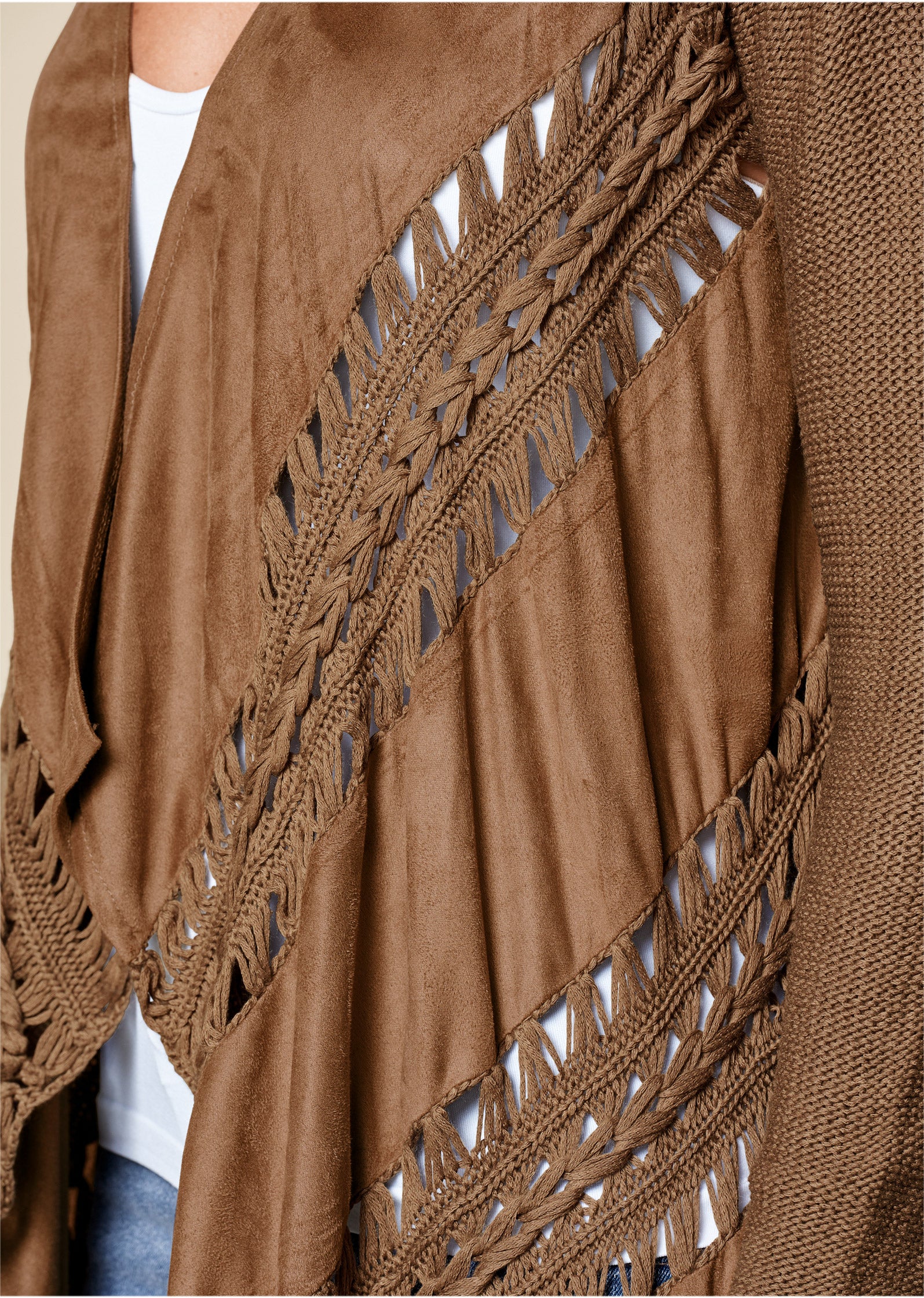 Faux-suede fringe cardigan - Brown
