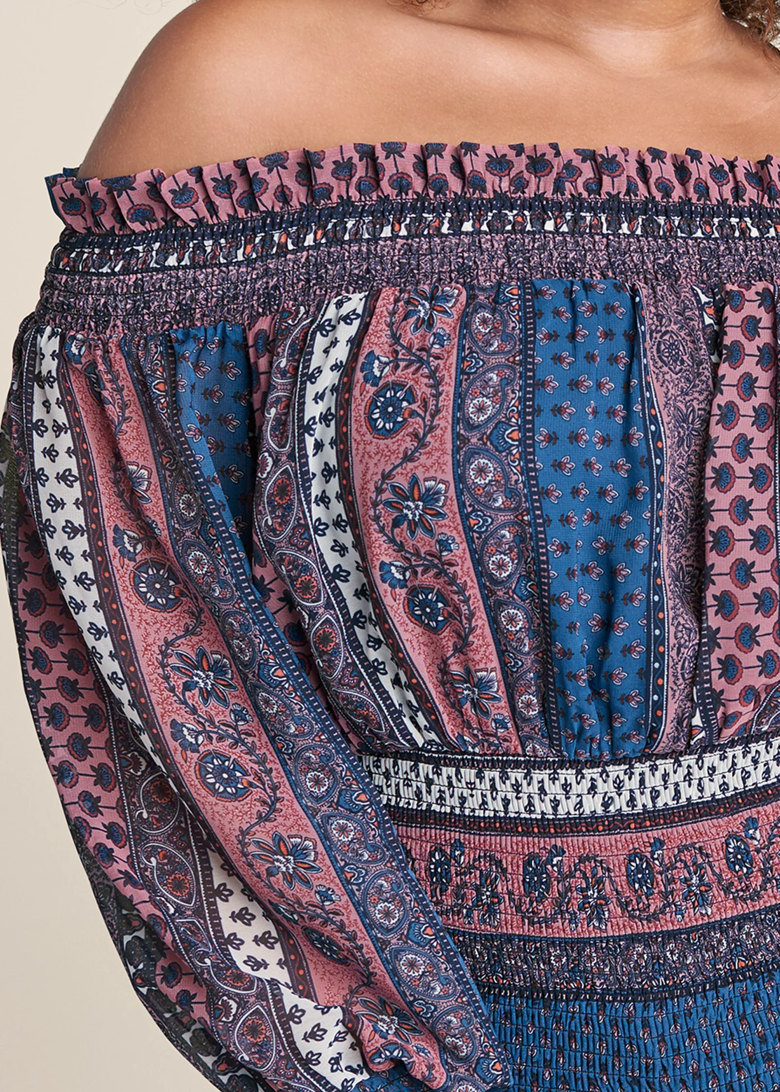 Printed smocked top - Pink Multi