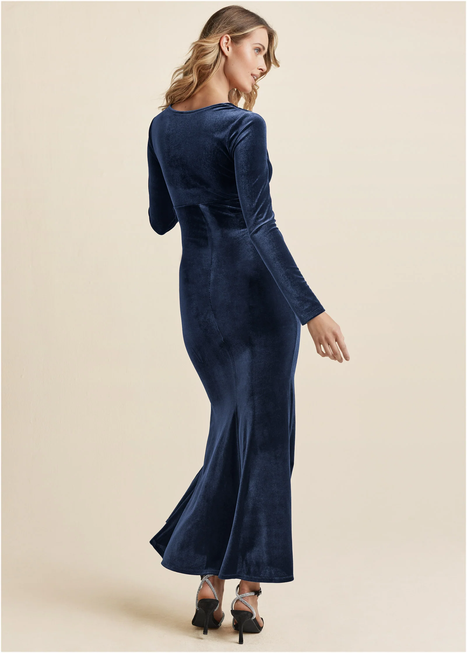 Ruched velvet gown - Navy