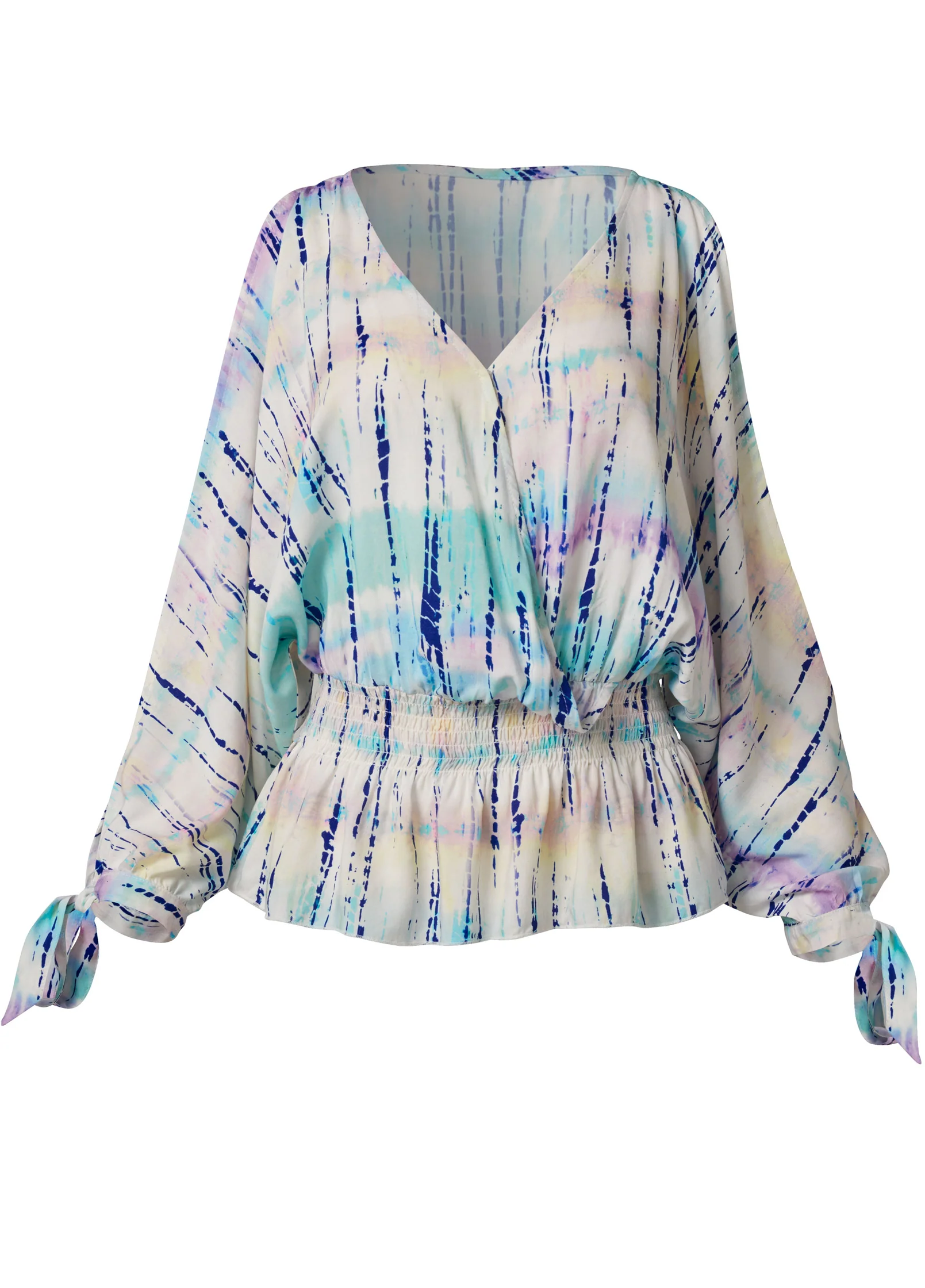 Tie dye cold-shoulder top - Cream Multi