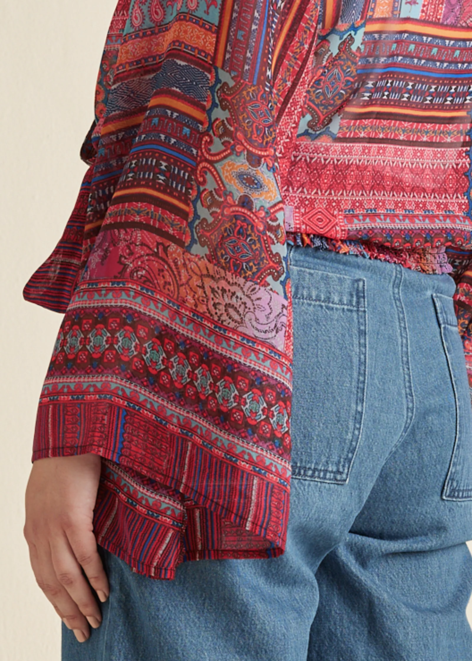 Printed tie-front top - Burnt Orange