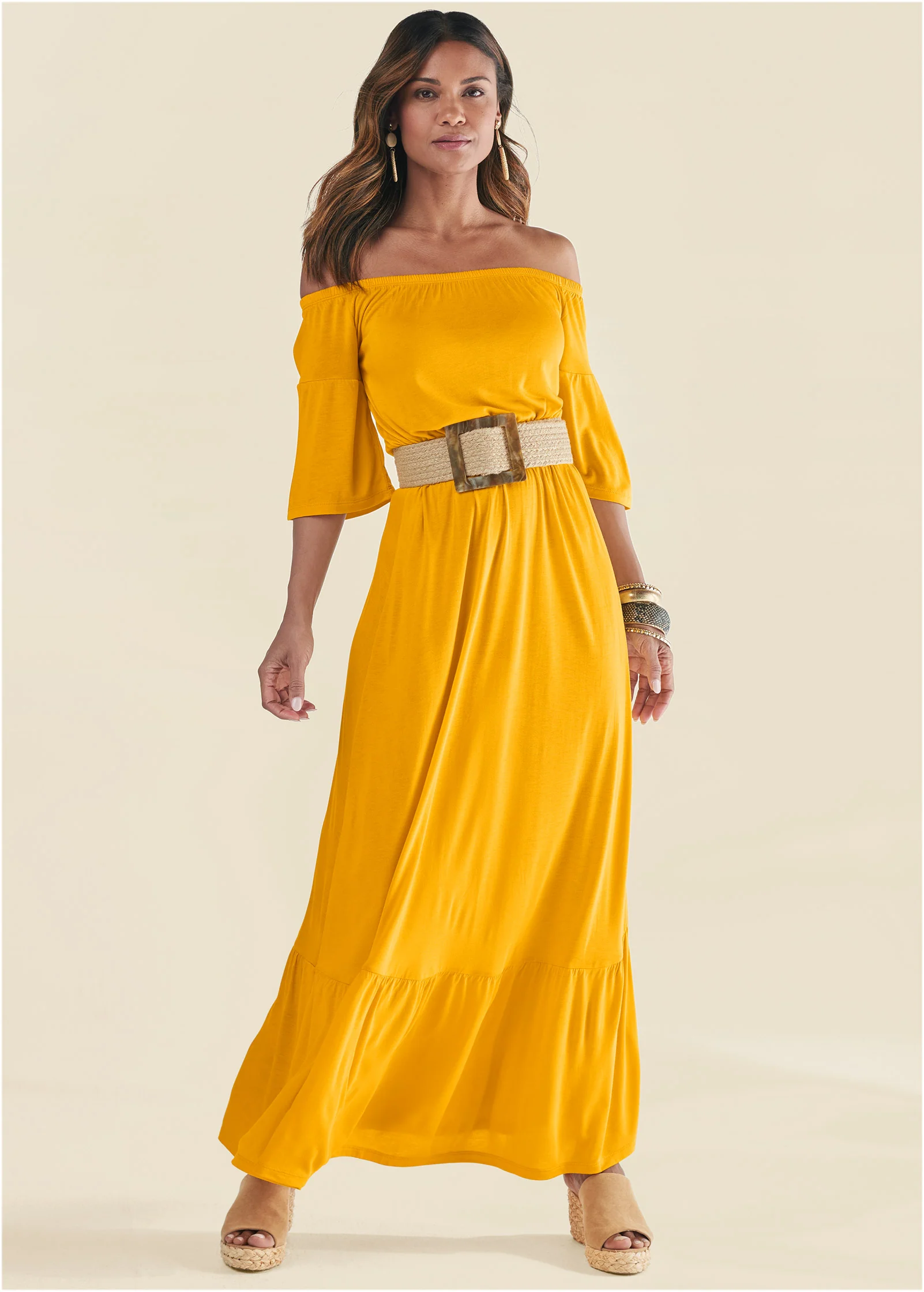 Off-The-Shoulder Maxi Dress - Yellow