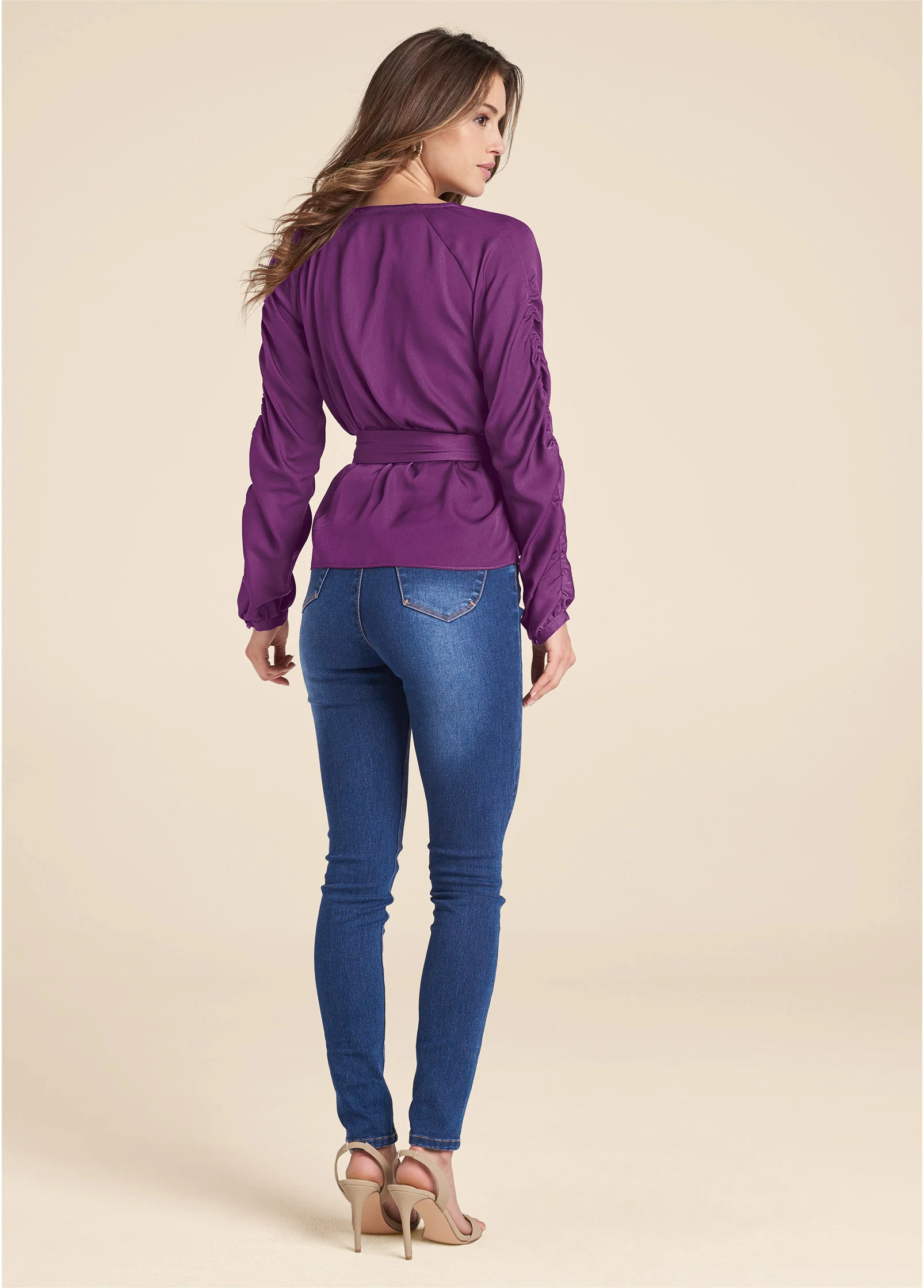 V-neck belted top - Purple