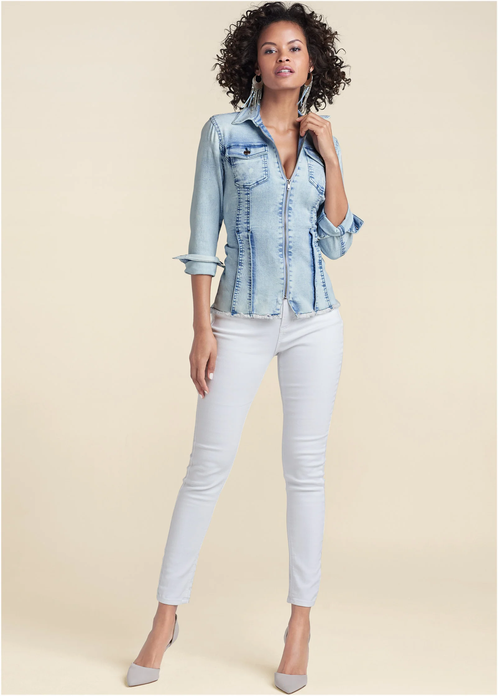 Lace-up back denim top - Denim Multi