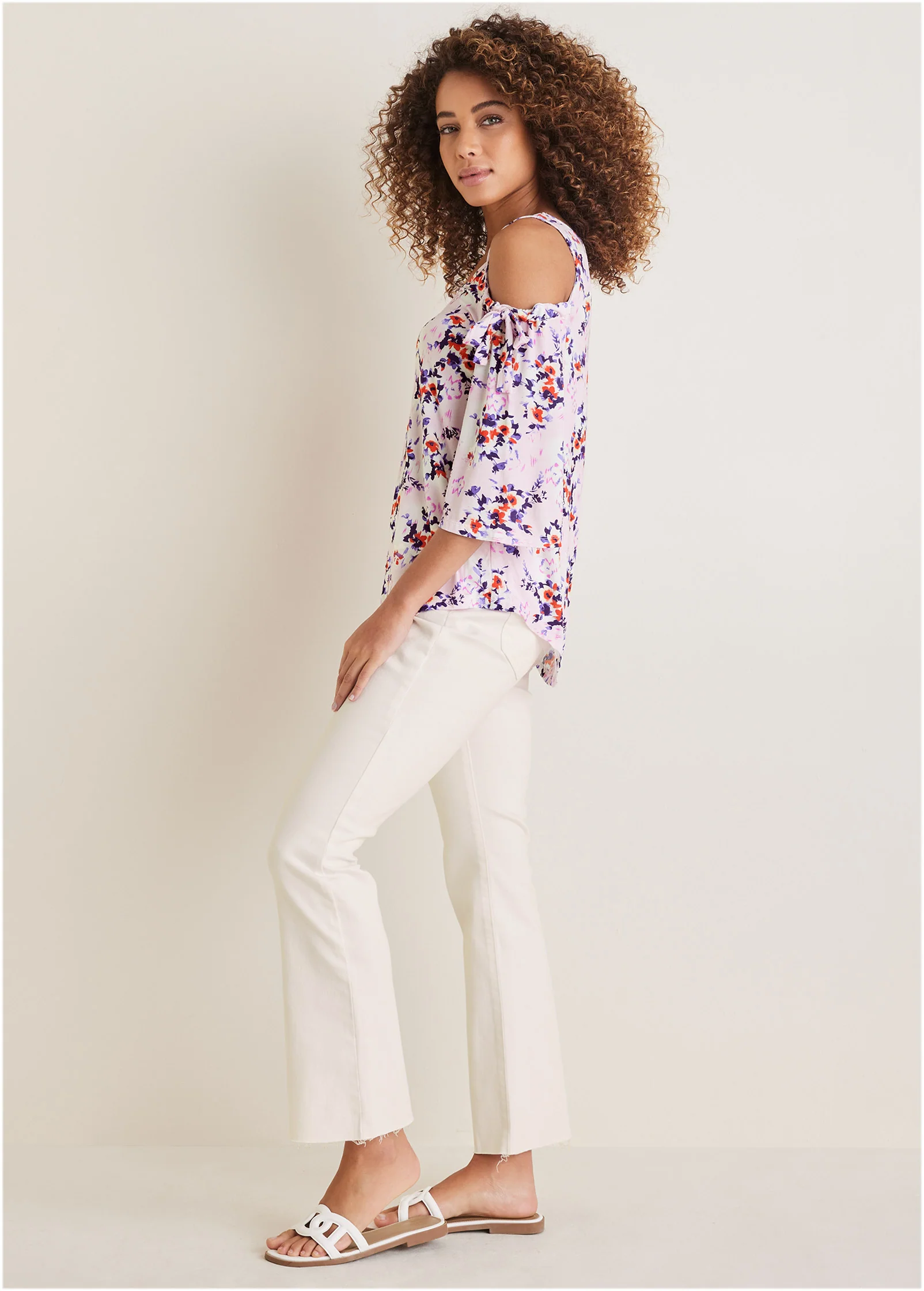 Printed cold-shoulder top - Pink & Purple