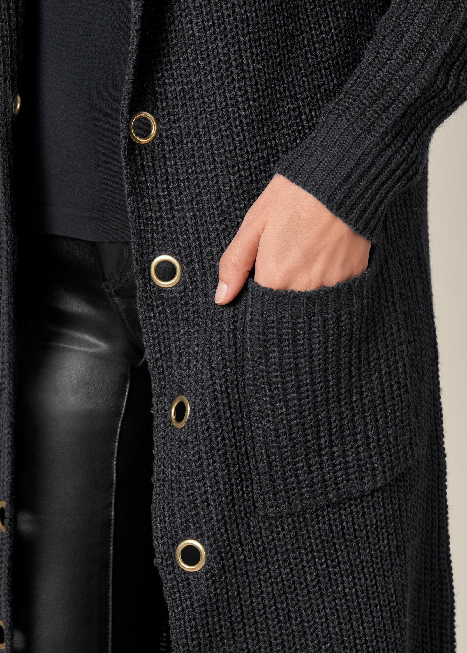 Grommet detail duster - Black