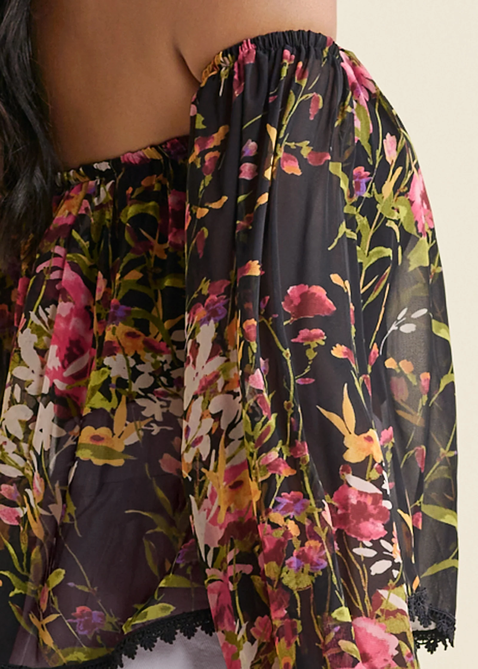 Off-the-shoulder floral top - Black Multi