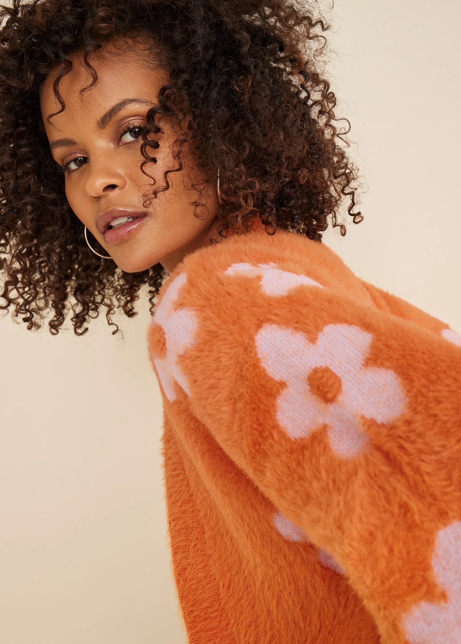 Daisy eyelash cardigan - Neon Orange