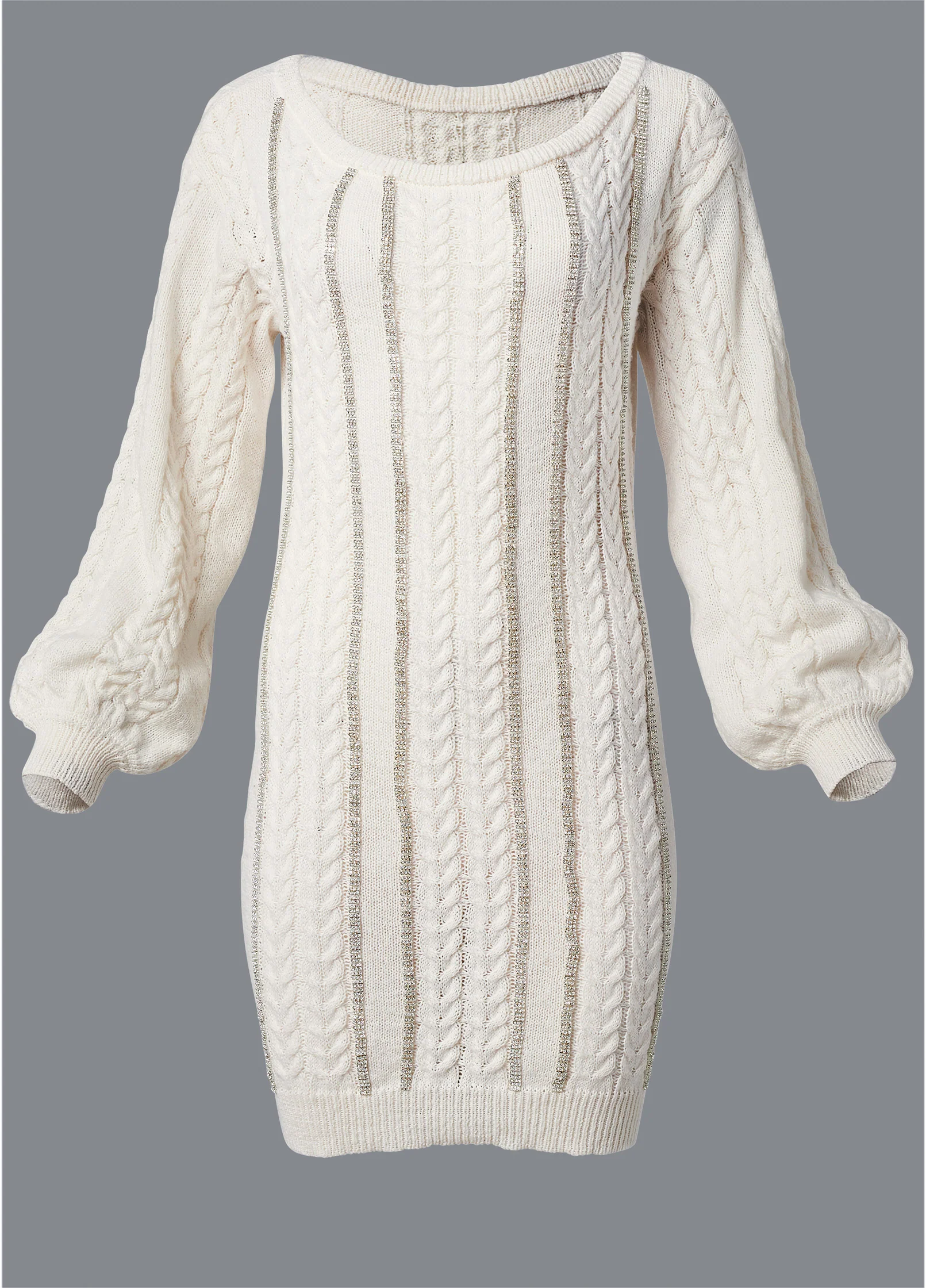 Rhinestone embellished sweater dress  - Off White