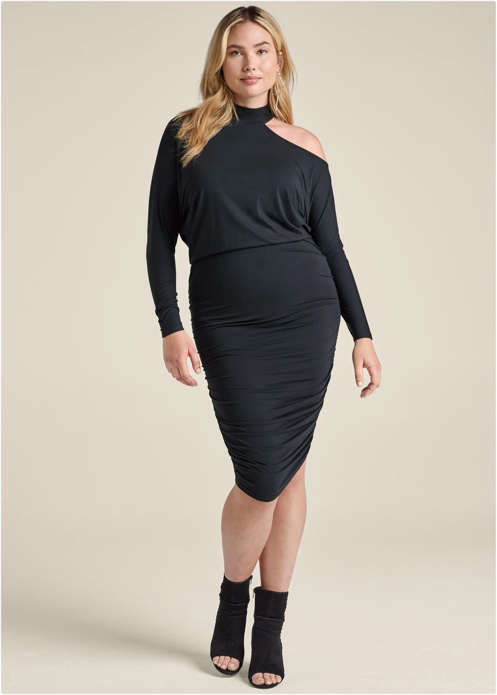 Ruched midi dress  - Black