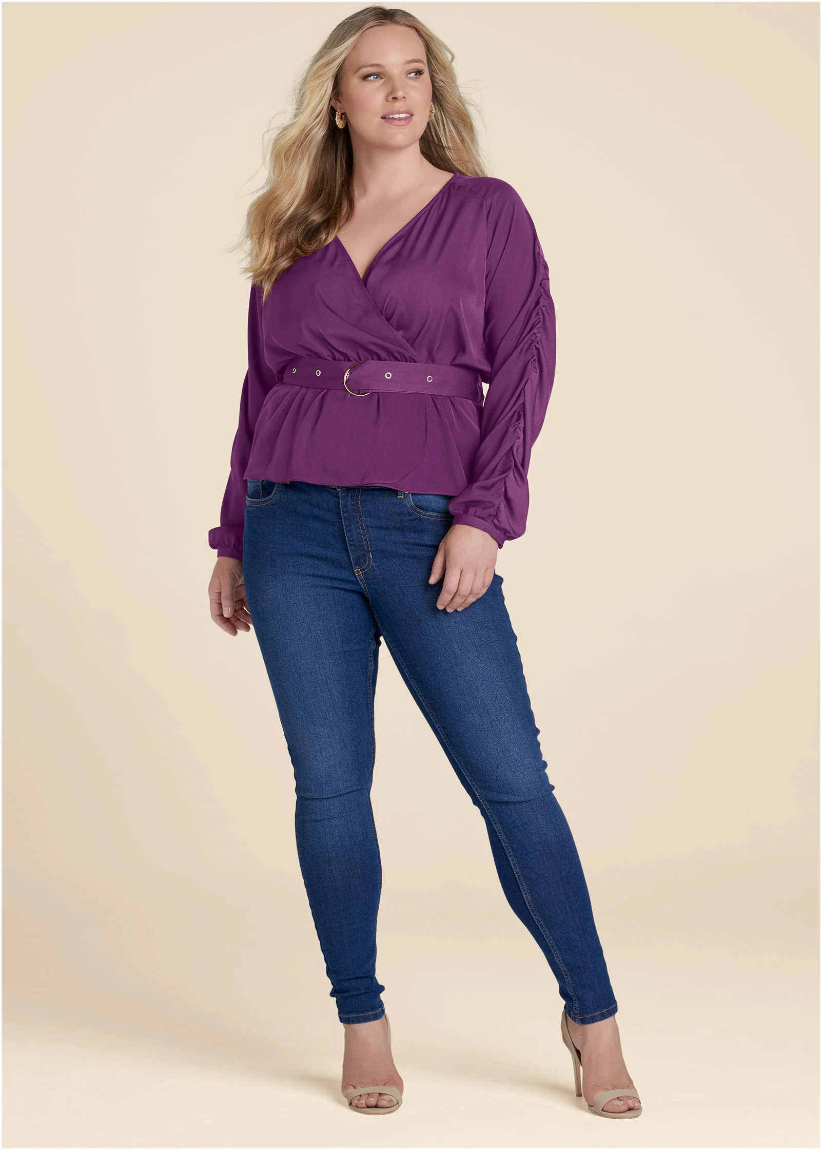 V-neck belted top - Purple