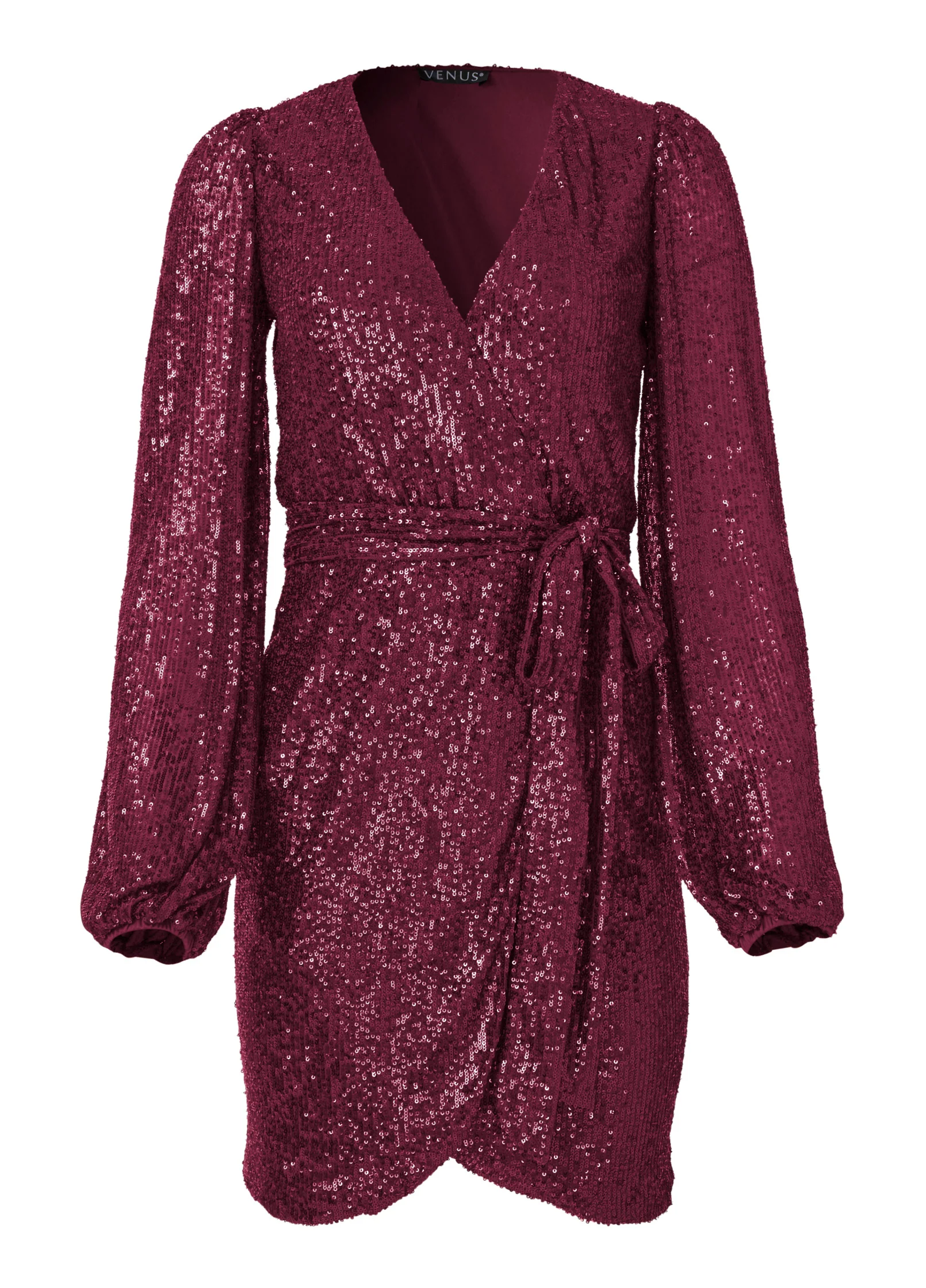Belted sequin wrap dress - Wine